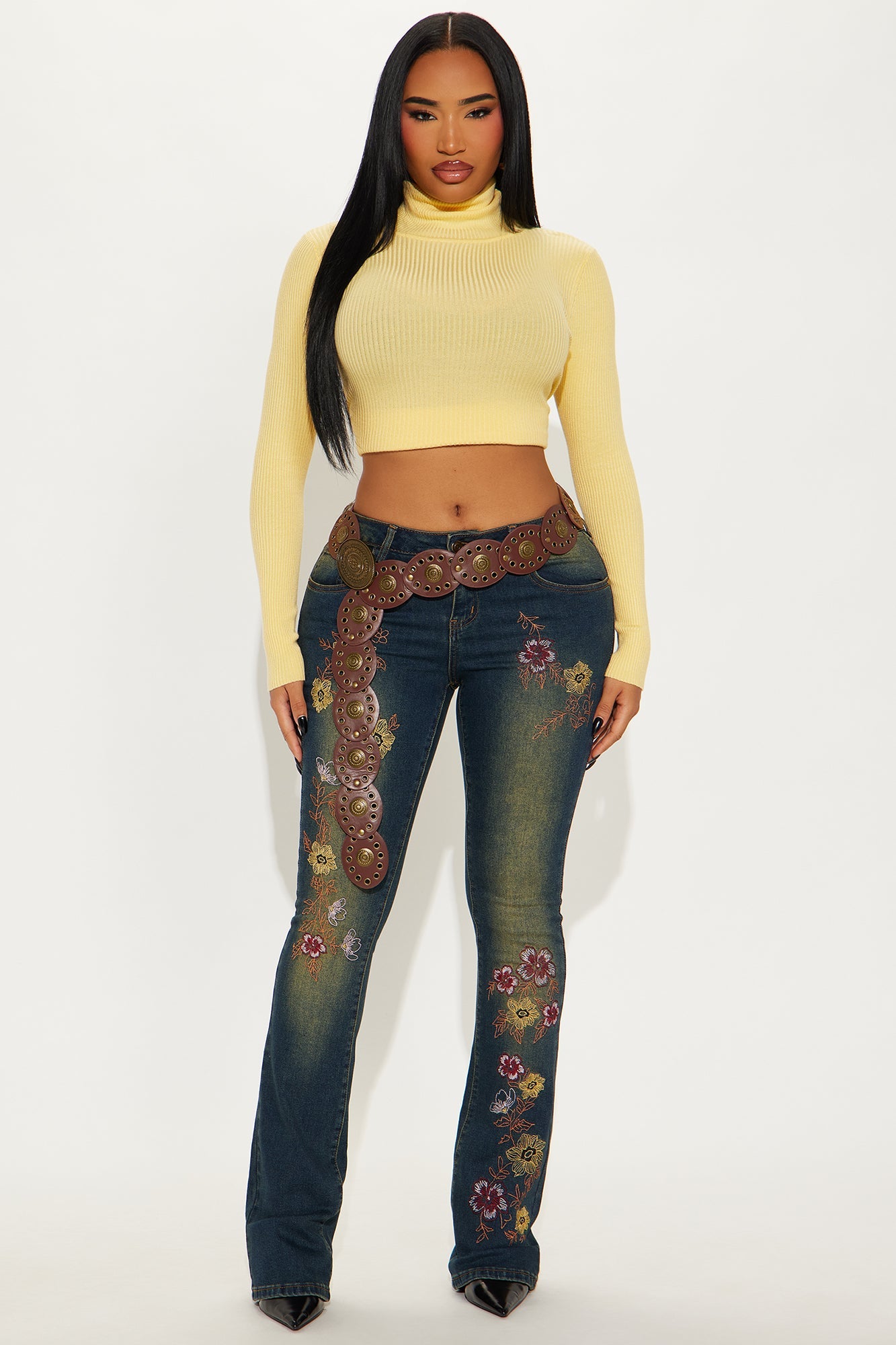 In Bloom Embroidered Low Rise Bootcut Jeans - Dark Wash