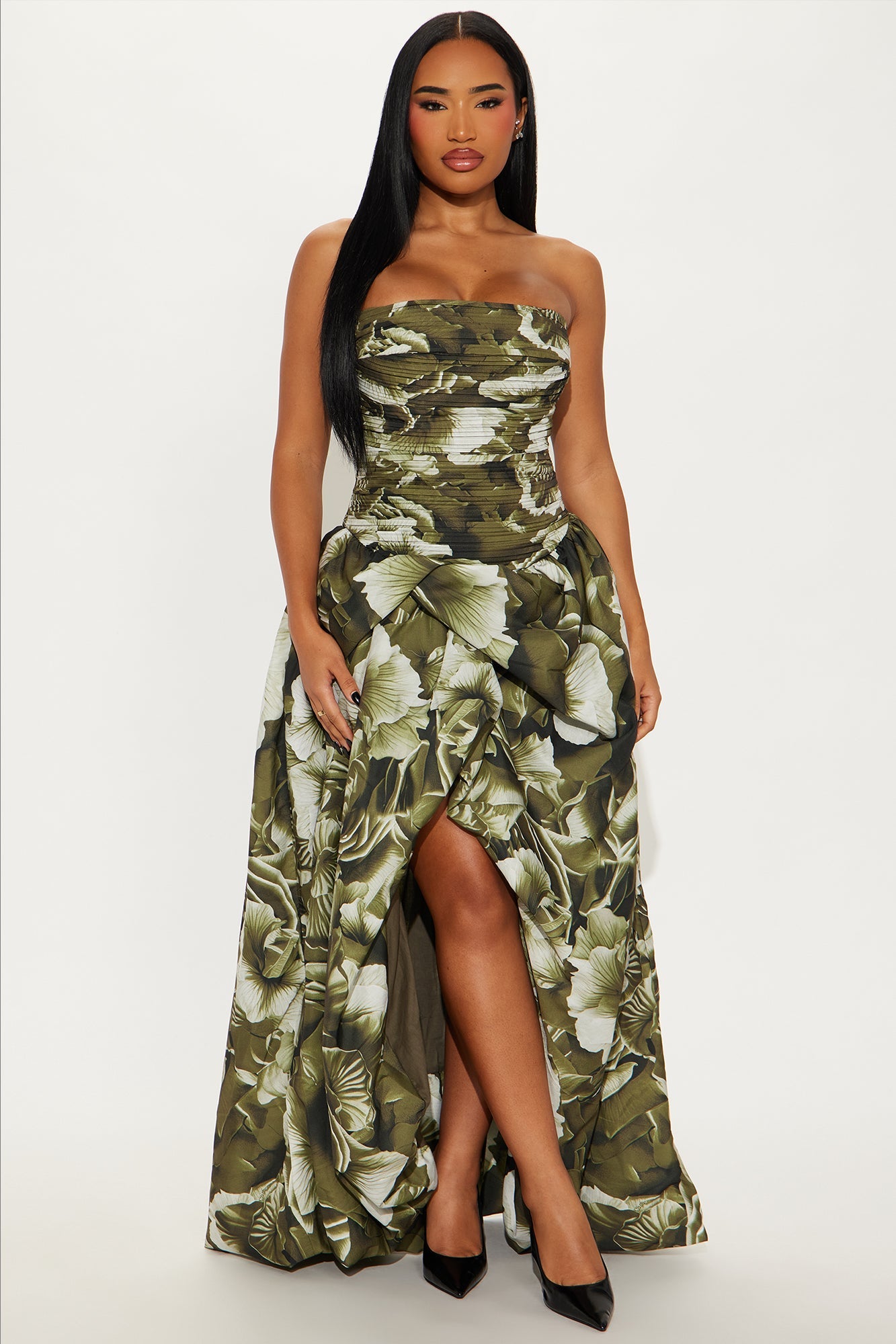 Blooming With You Strapless Gown - Olive/combo