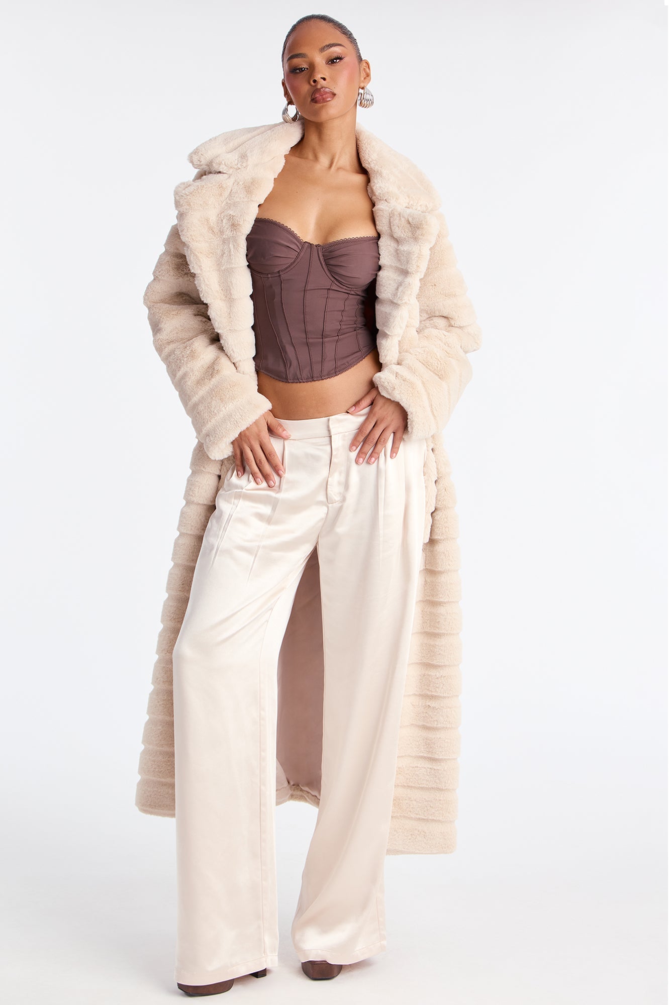 Main Topic Low Rise Wide Leg Satin Pant 33 - Pearl