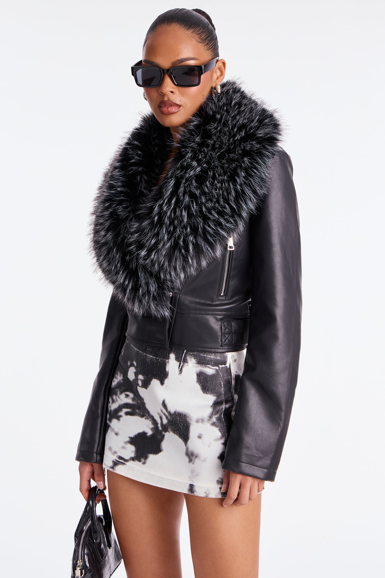 Crazy For You Faux Leather Fur Moto Jacket - Black