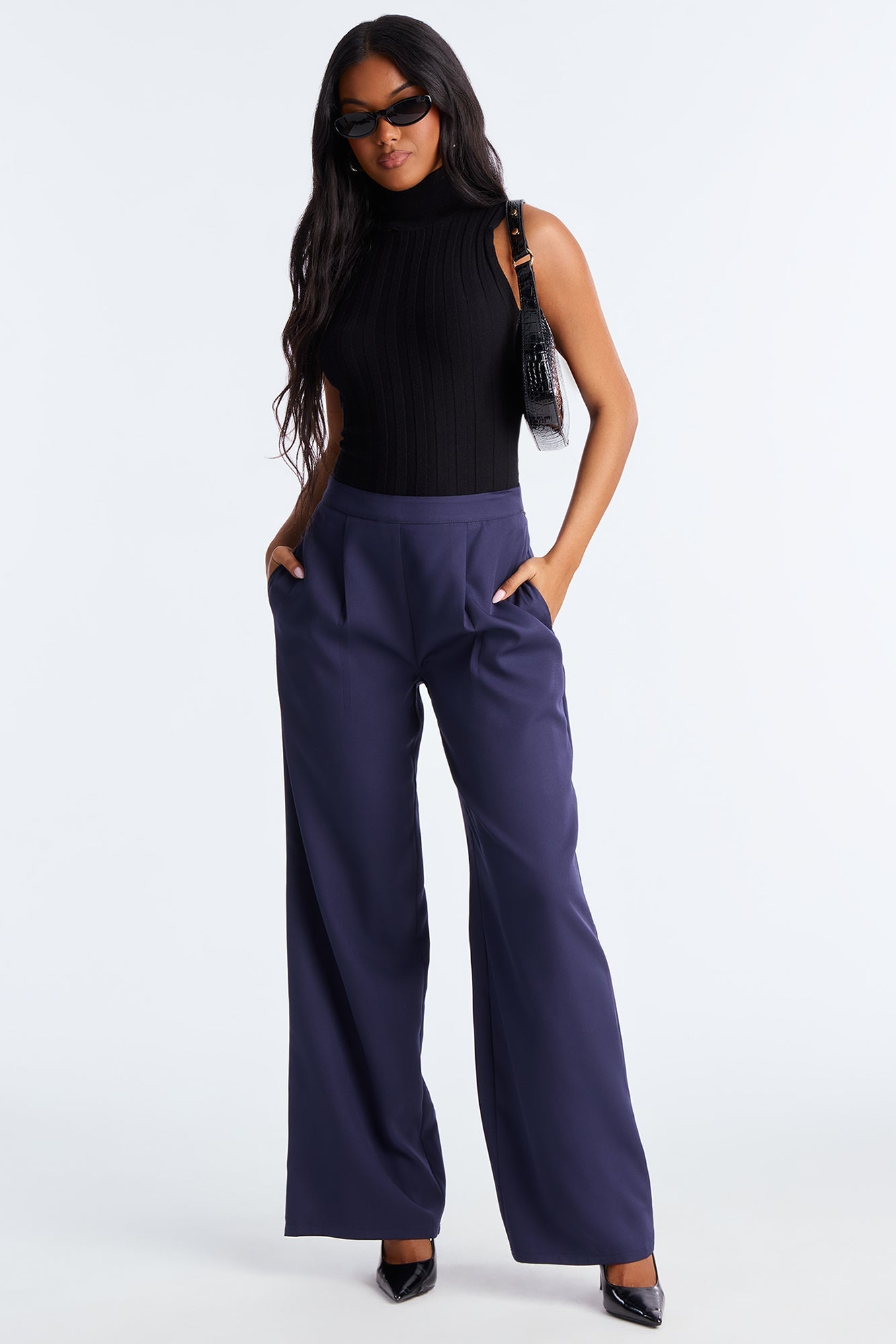 Rumor Has It Crepe Woven Wide Leg Pant 32 - Navy