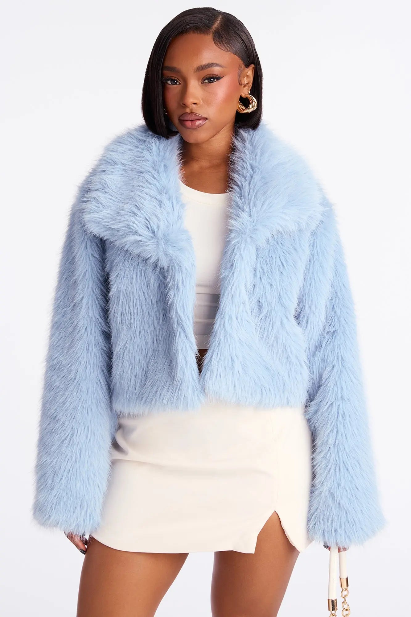 Full Of Charisma Faux Fur Cropped Coat - LightBlue