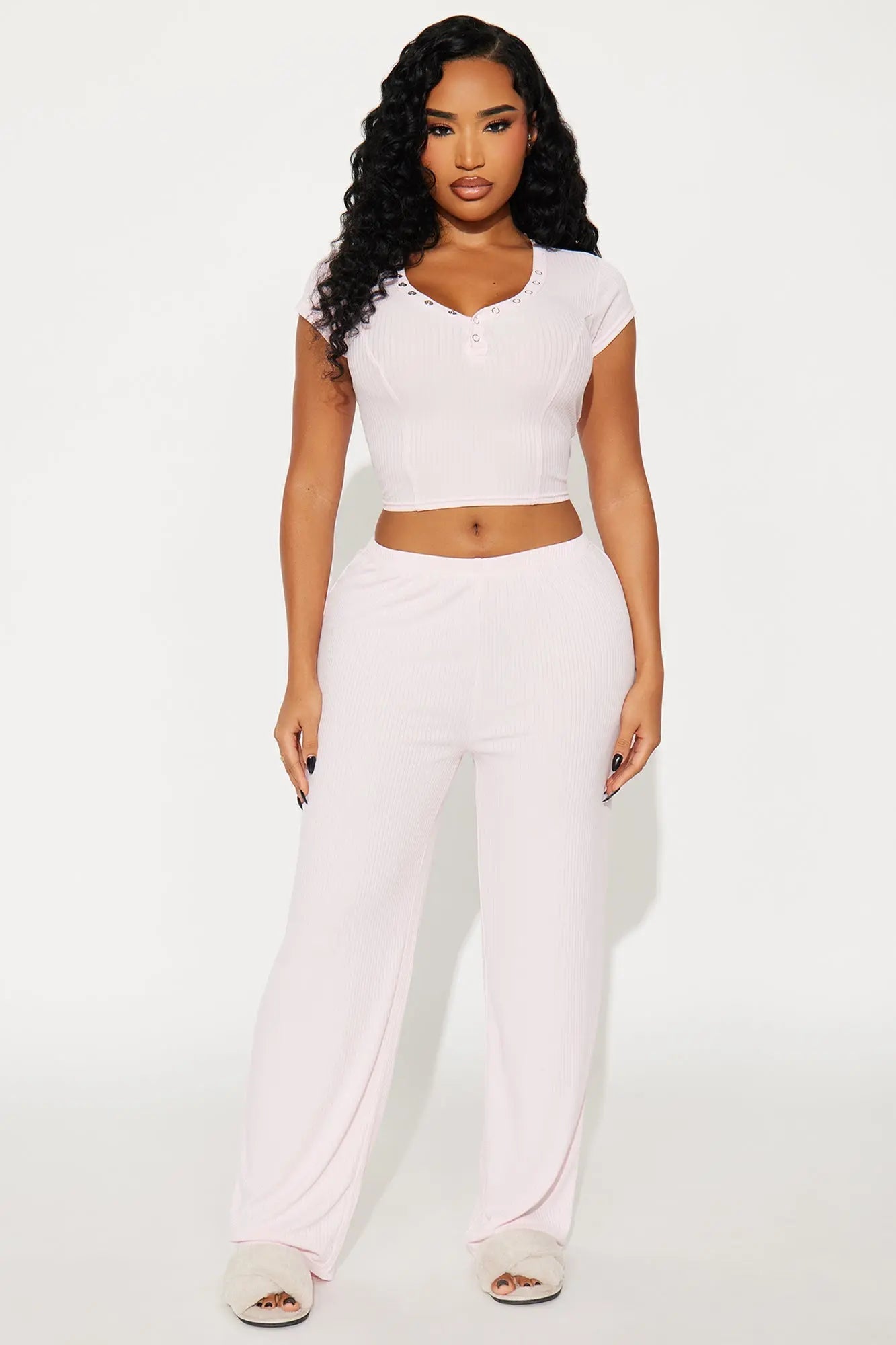 Dreaming Of You Ribbed Henley PJ Pant Set - Pink