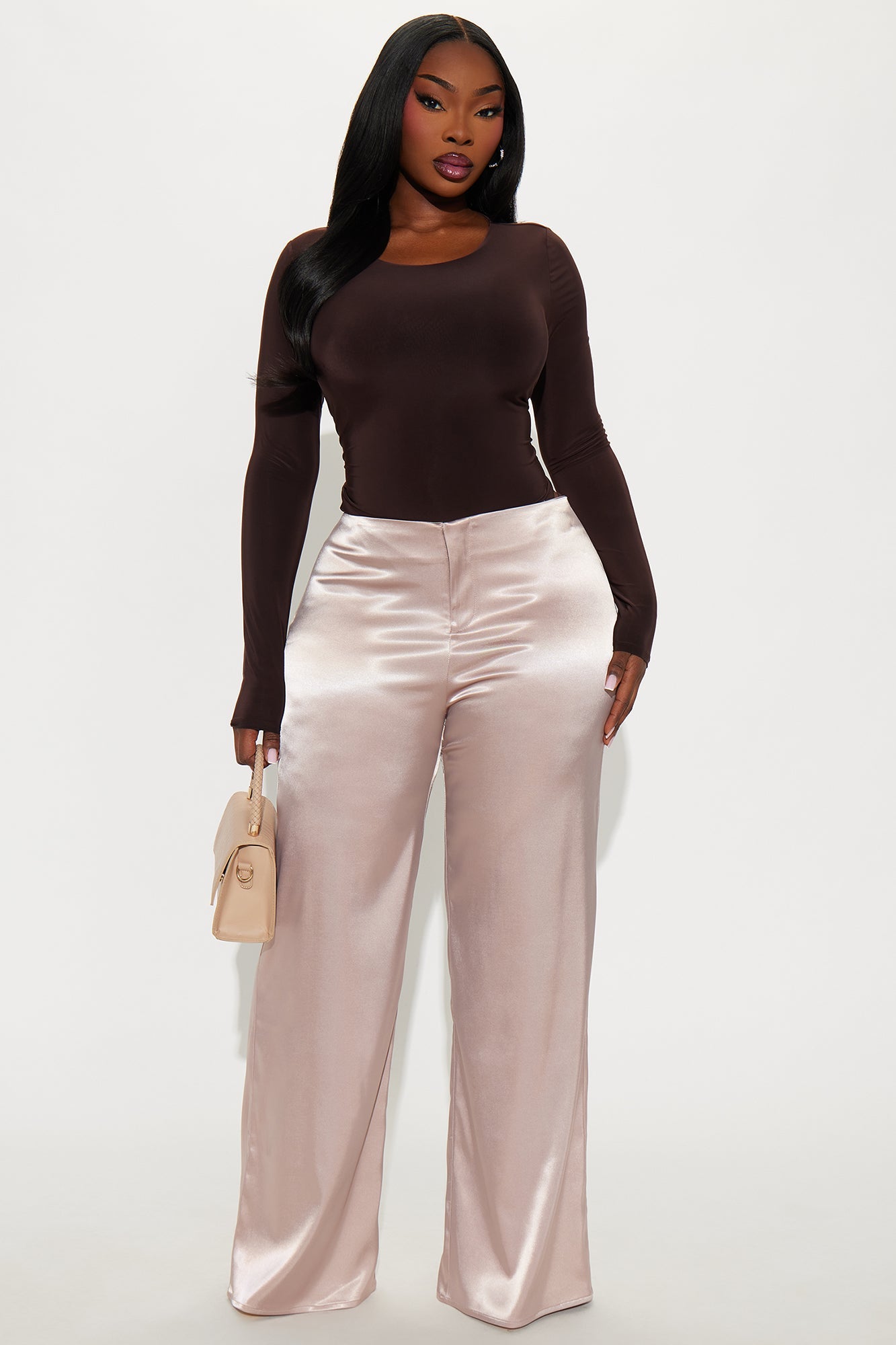 Major Moment Satin Wide Leg Pant 32″ - Taupe