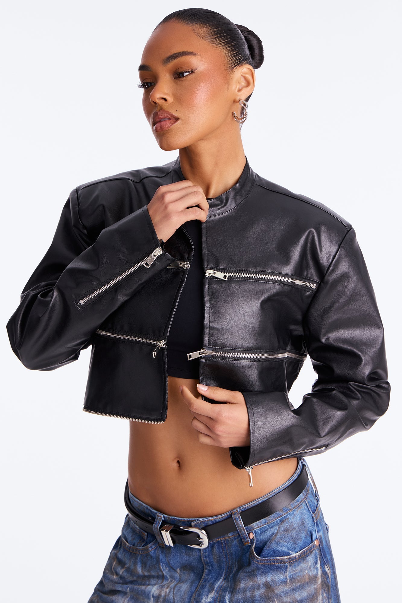 Danger Zone Faux Leather Moto Jacket - Black