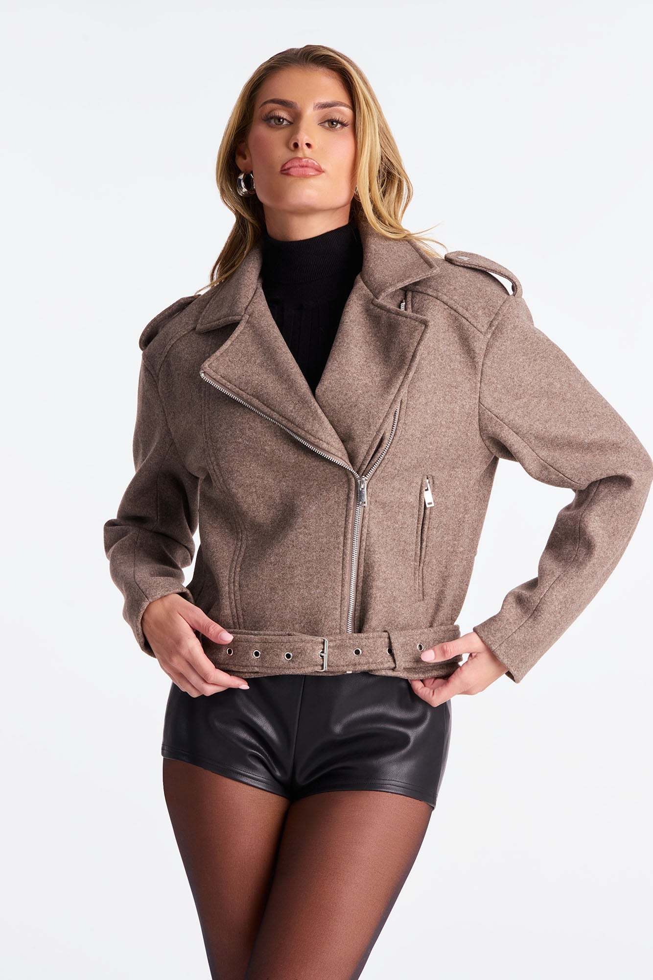 Hailey Moto Jacket - Taupe