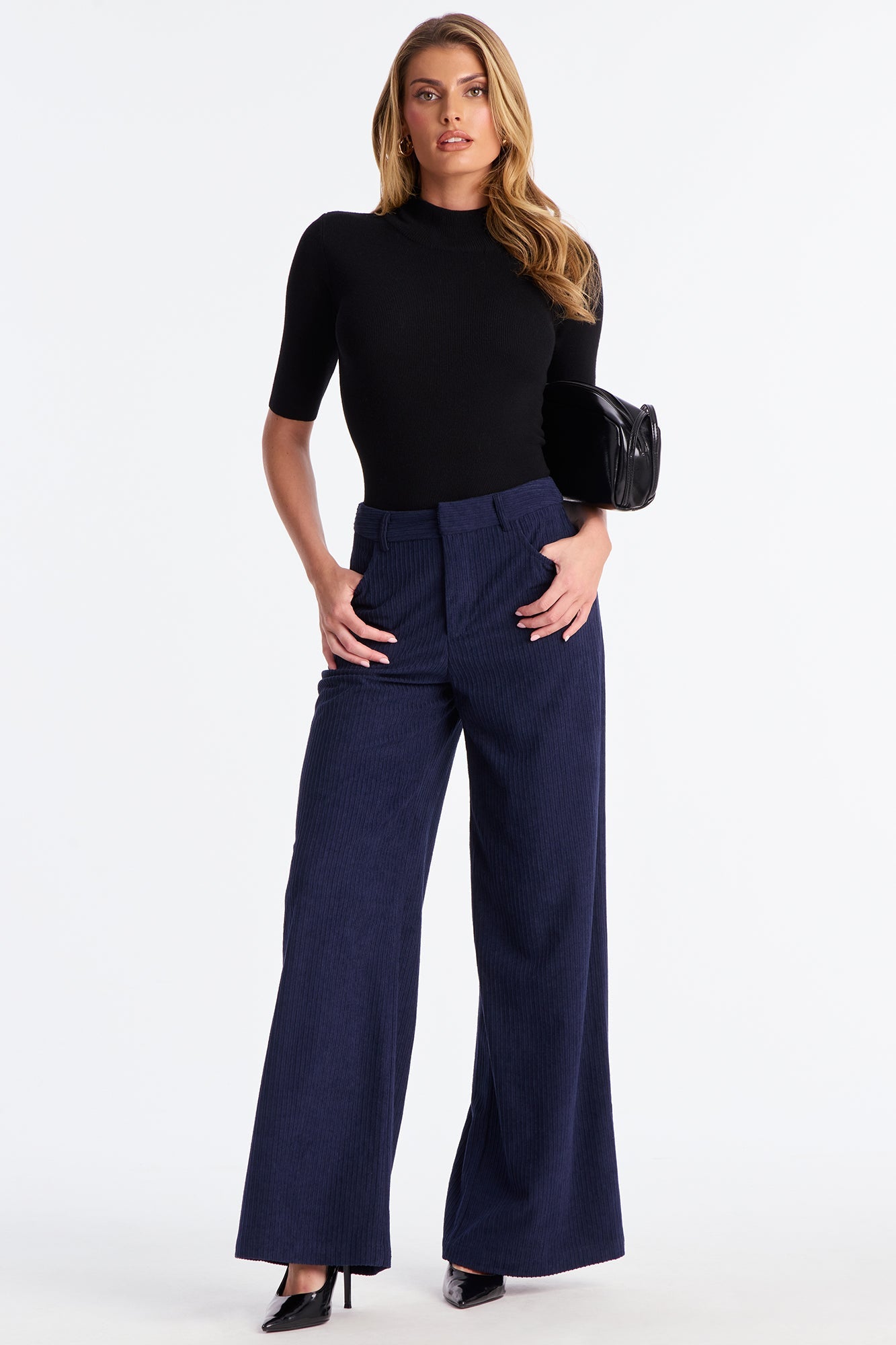 Golden Hour Groove Wide Leg Corduroy Pant 33 - Navy