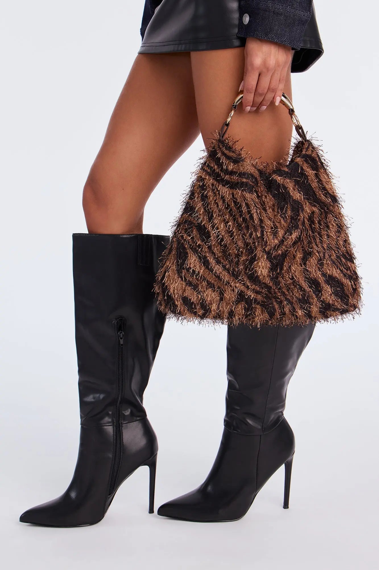 My Standard Faux Fur Shoulder Handbag - Brown/combo