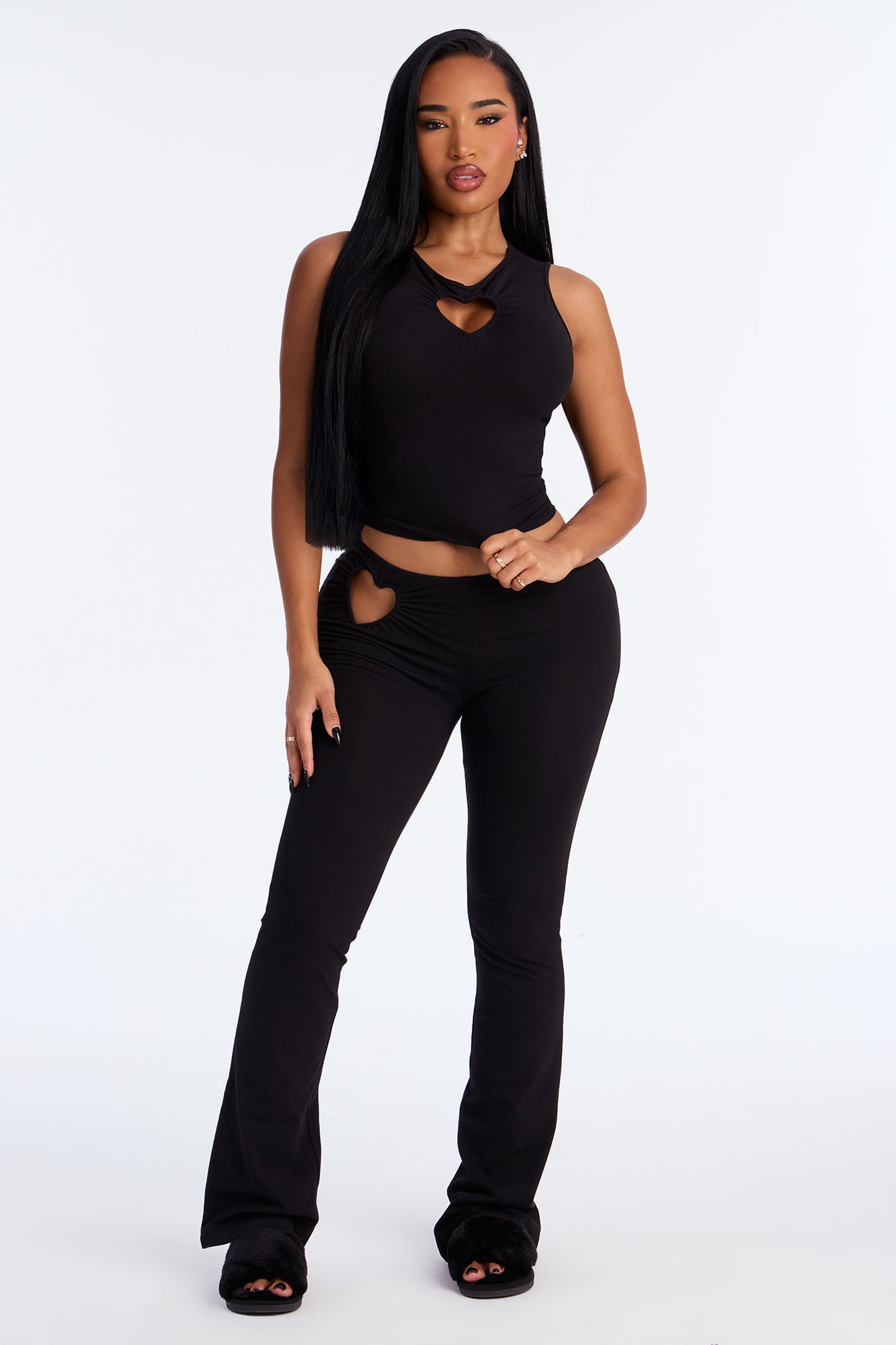 Just A Peek Heart Cotton Tank PJ Pant Set - Black