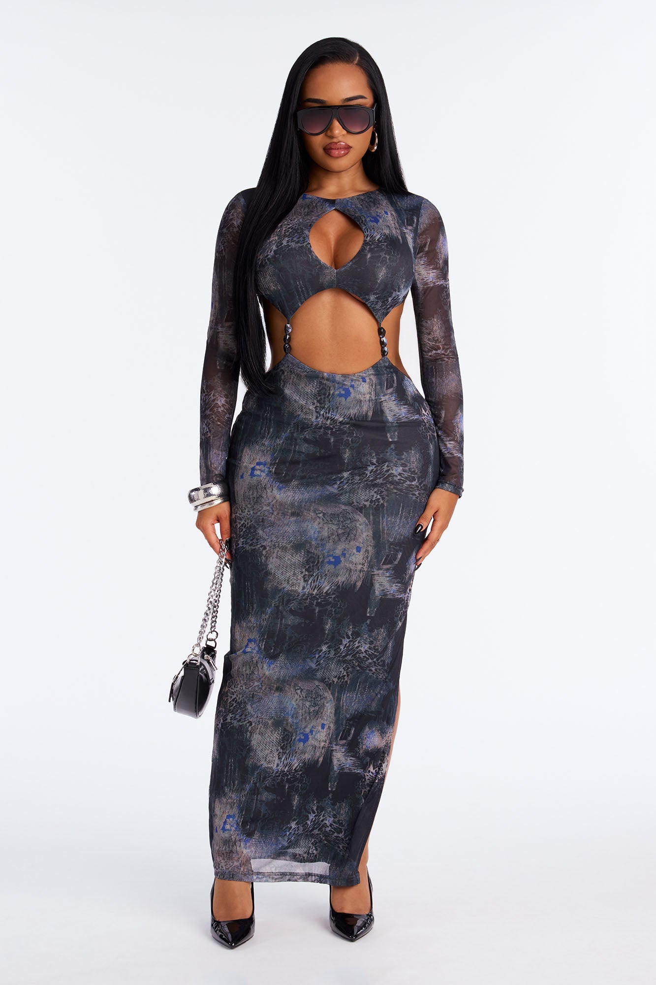 Don't Misstep Cut Out Maxi Dress - Grey/combo