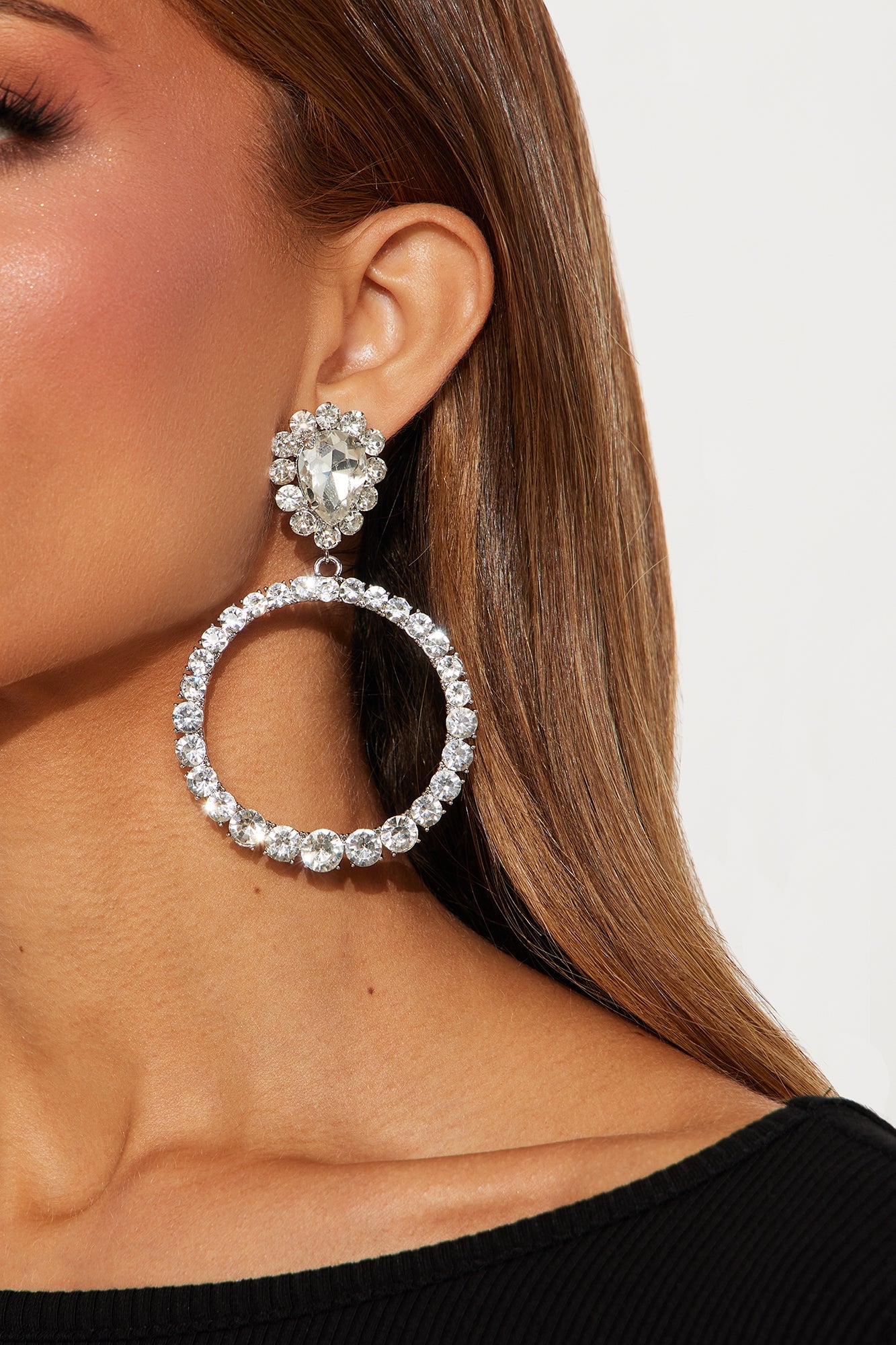 Crystal Crush Rhinestone Drop Earrings - Silver