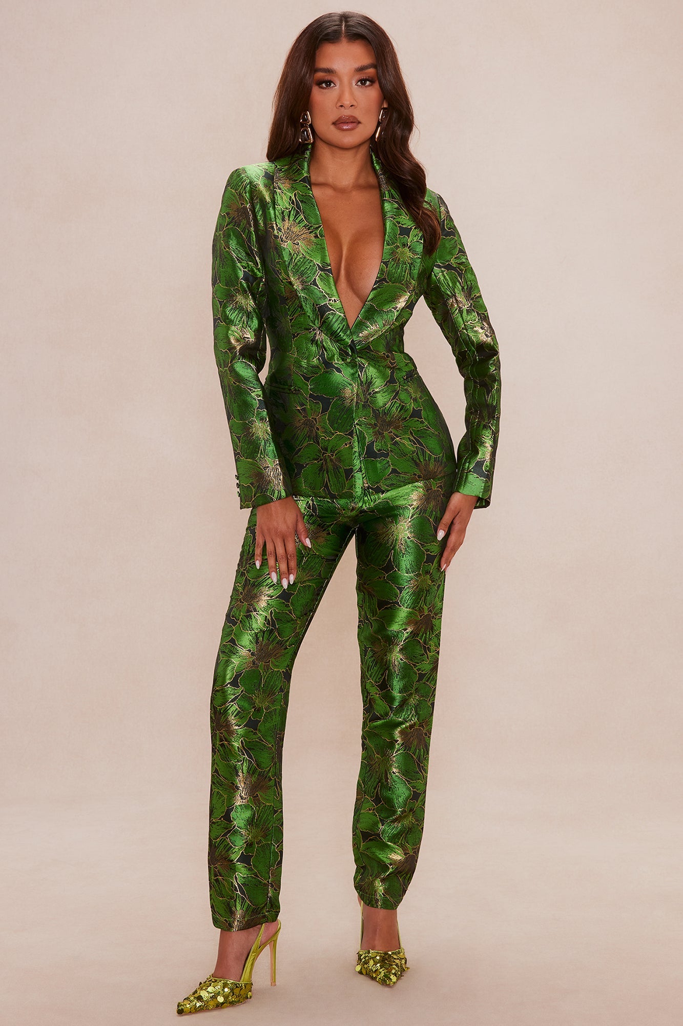 Kassandra Jacquard Blazer Suit Set - Green