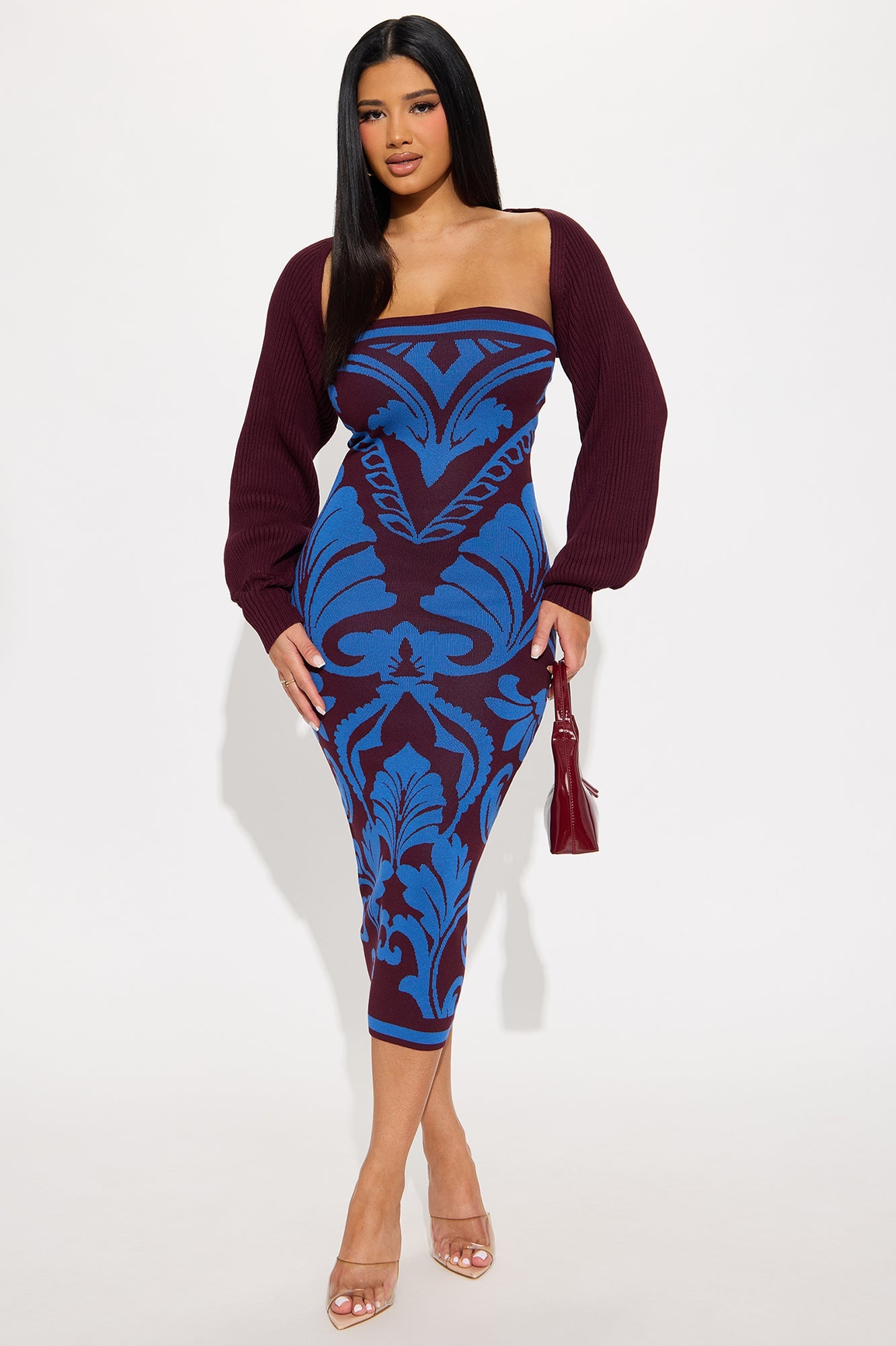 Bridget Bolero Sweater Midi Dress - Blue/combo