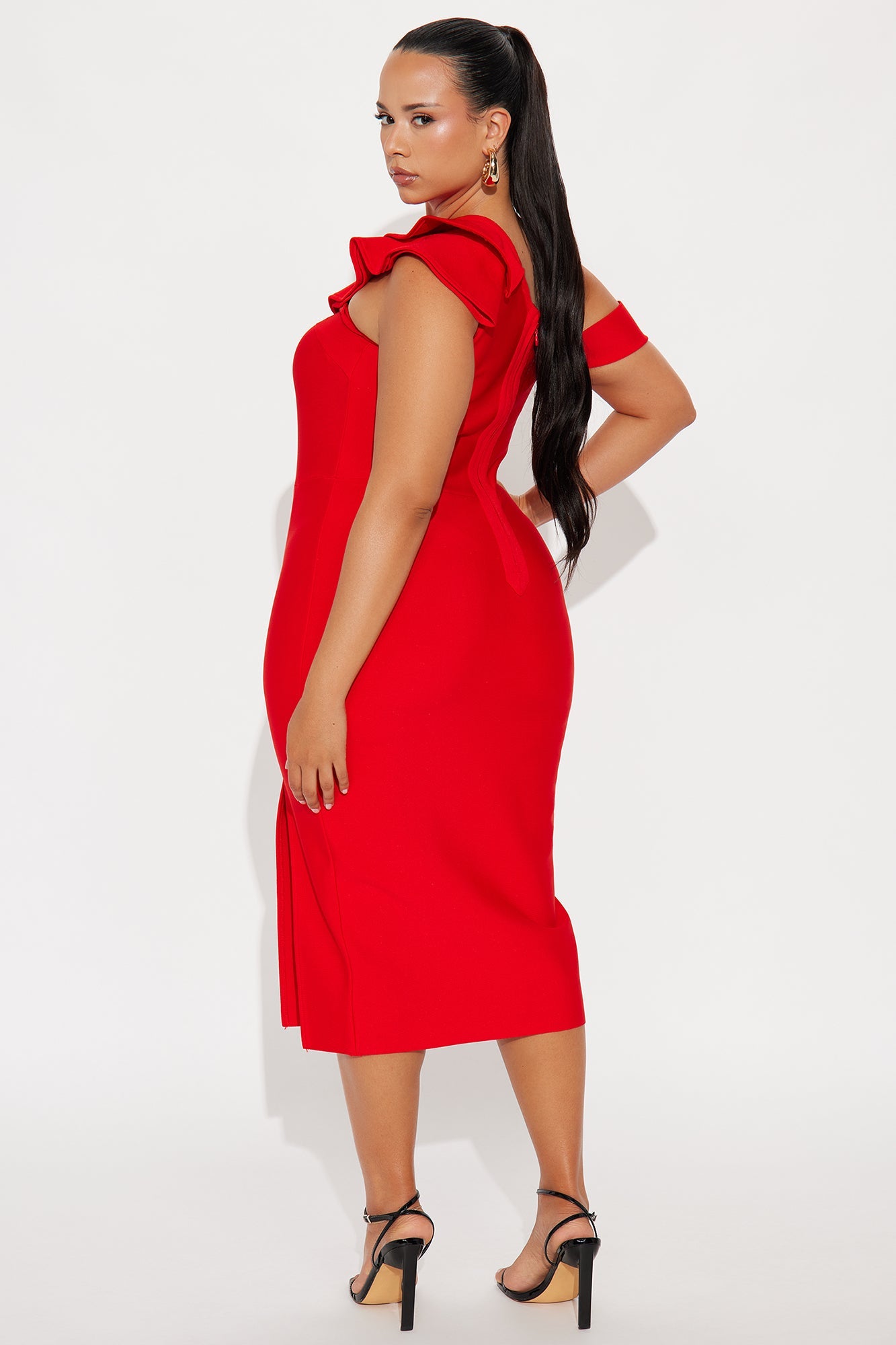 Riley Ruffle Bandage Midi Dress - Red