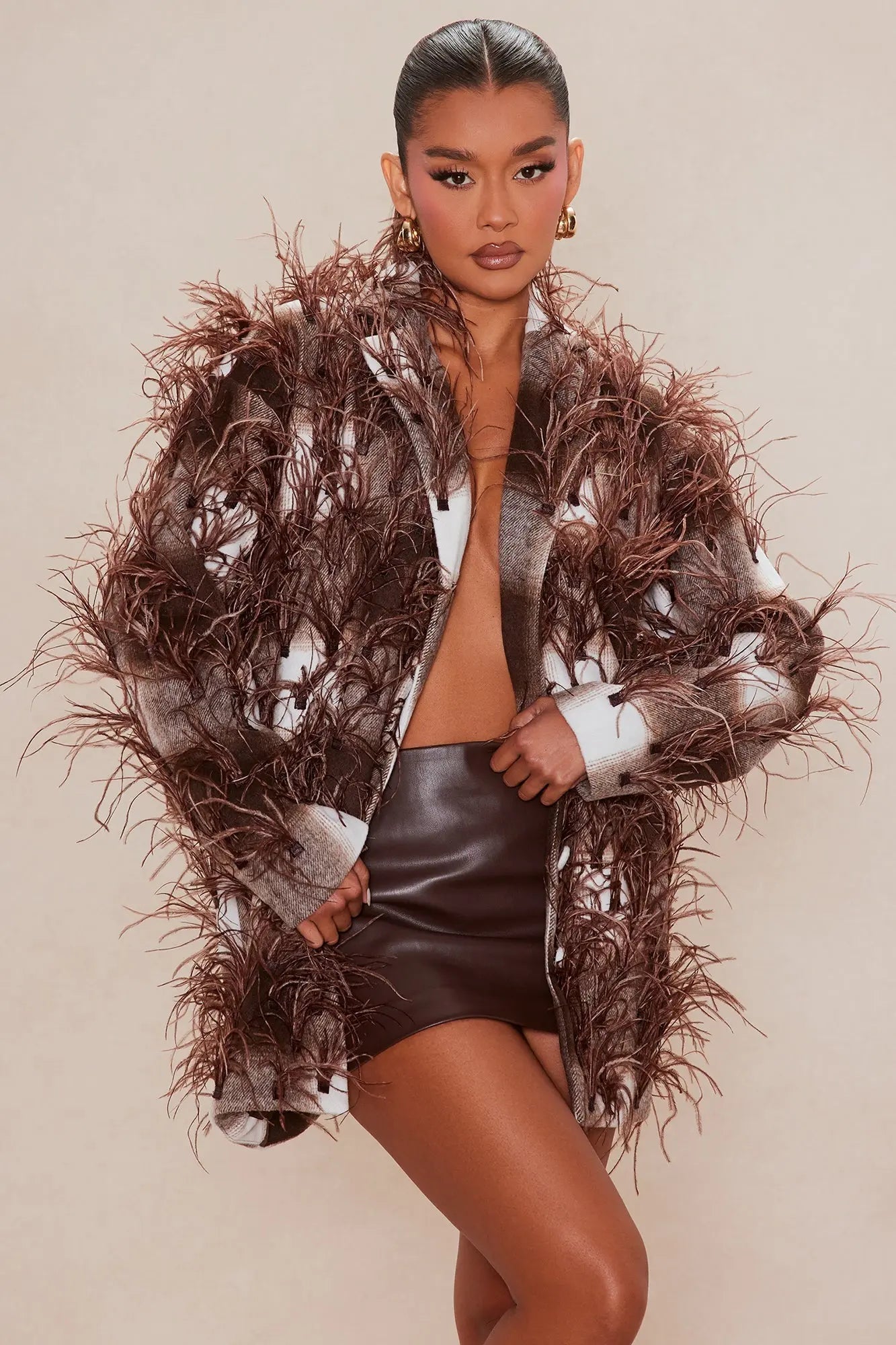 Nadya Feathered Jacket - Brown