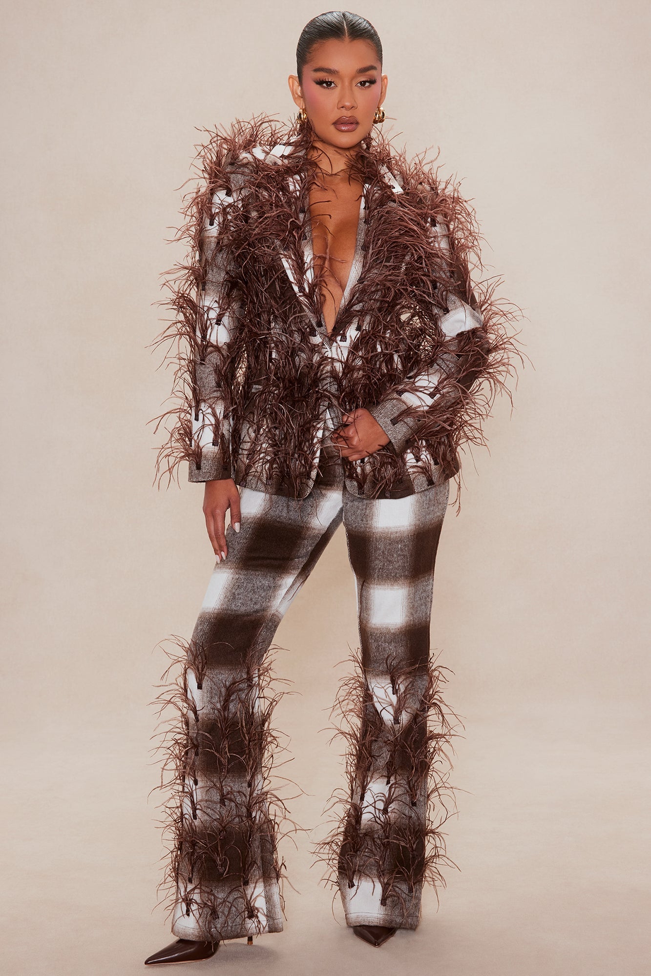 Nadya Feathered Pant - Brown
