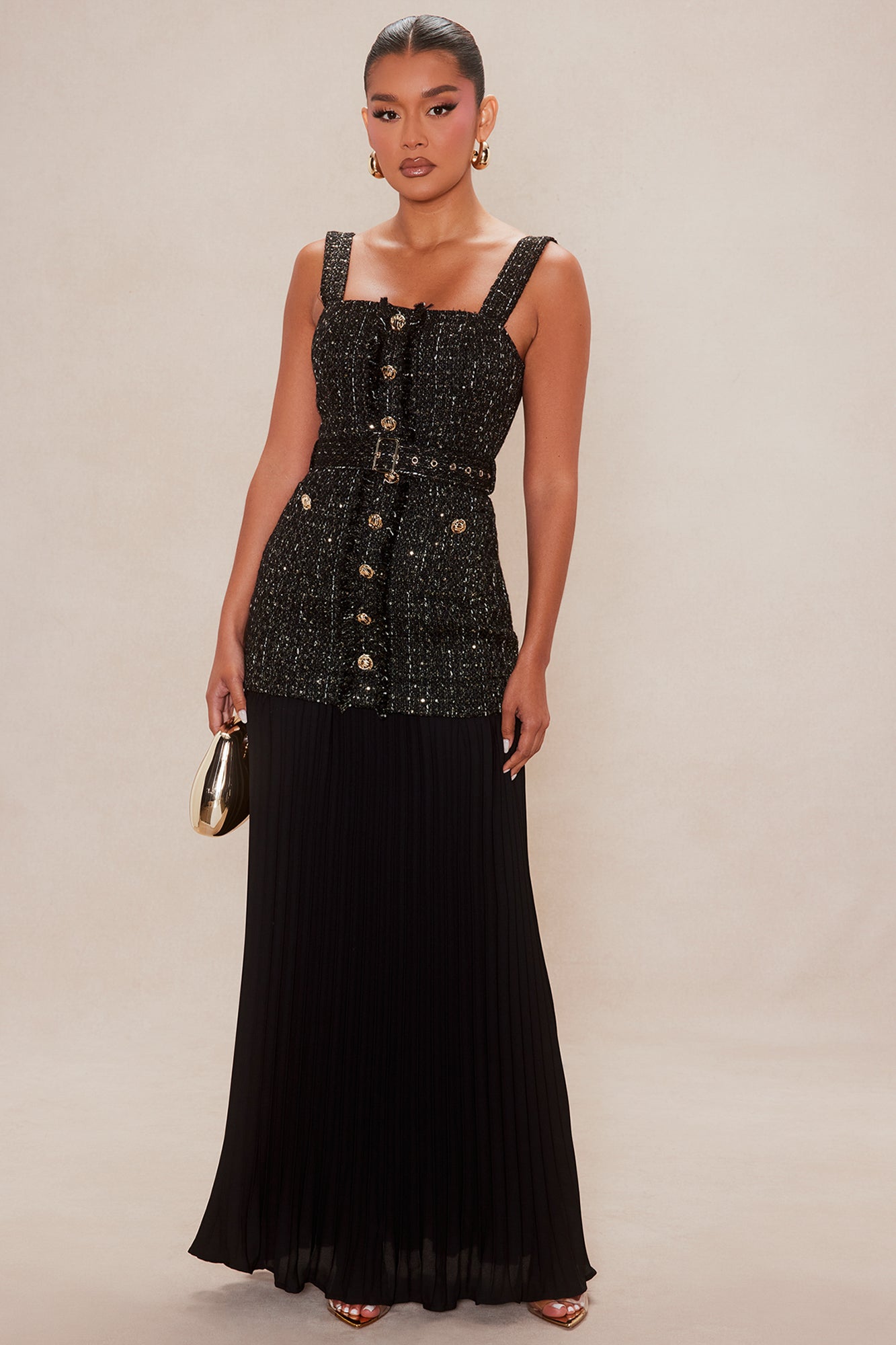 Isadora Tweed Maxi Dress - Black