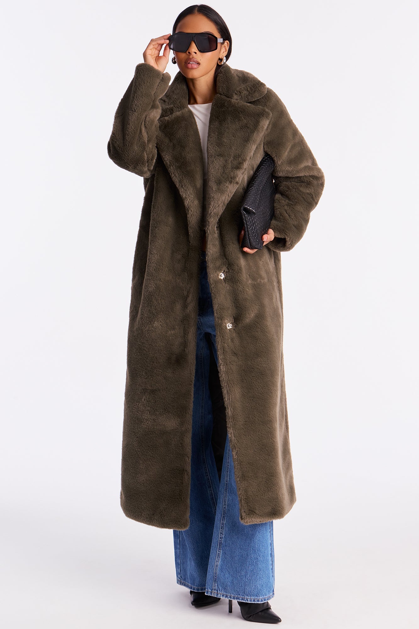 Victoria Faux Fur Trench Coat - Olive