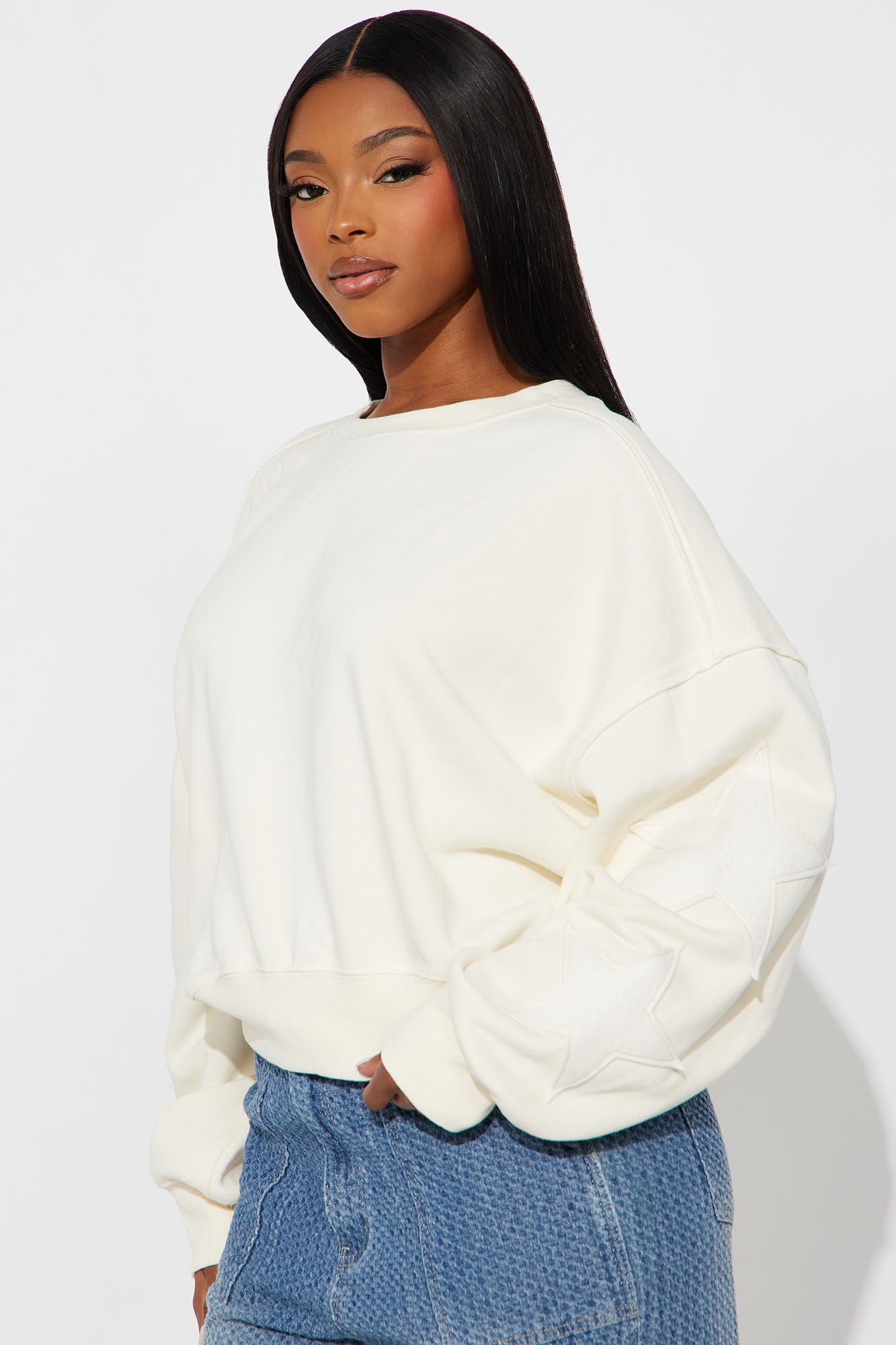 Born To Be A Star Fleece Crew Neck - Cream