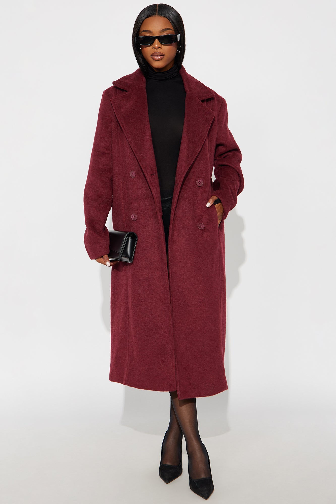 Melonie Wool Trench Coat - Wine