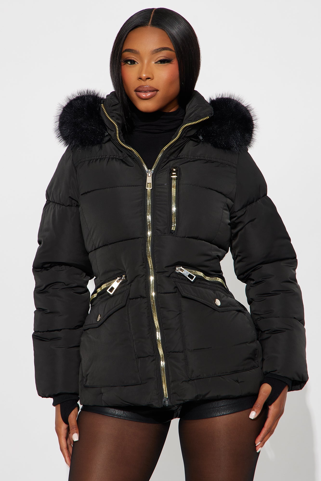 Trip To Aspen Fur Hooded Puffer Jacket - Black