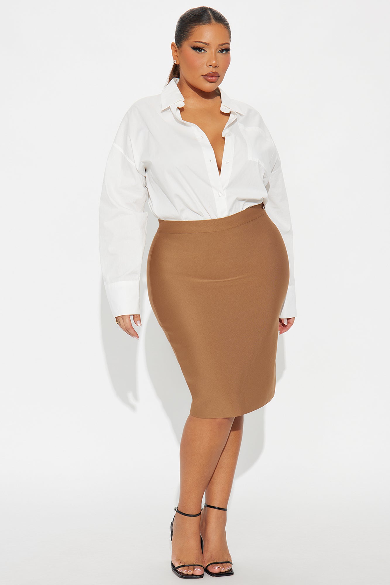 Opehlia Bandage Pencil Midi Skirt - Mocha