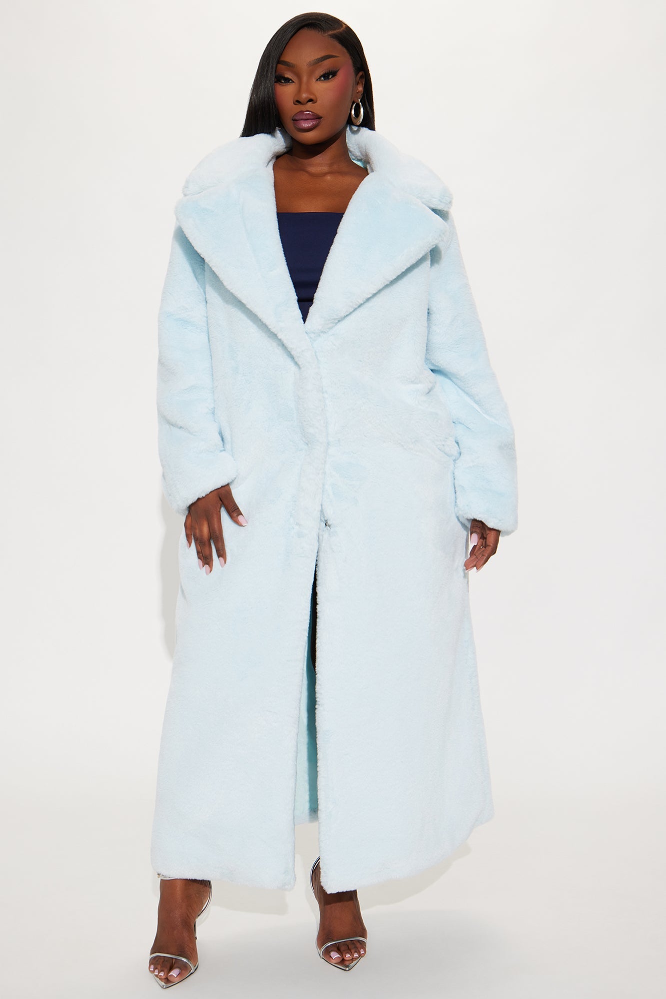 Victoria Faux Fur Trench Coat - Ice Blue