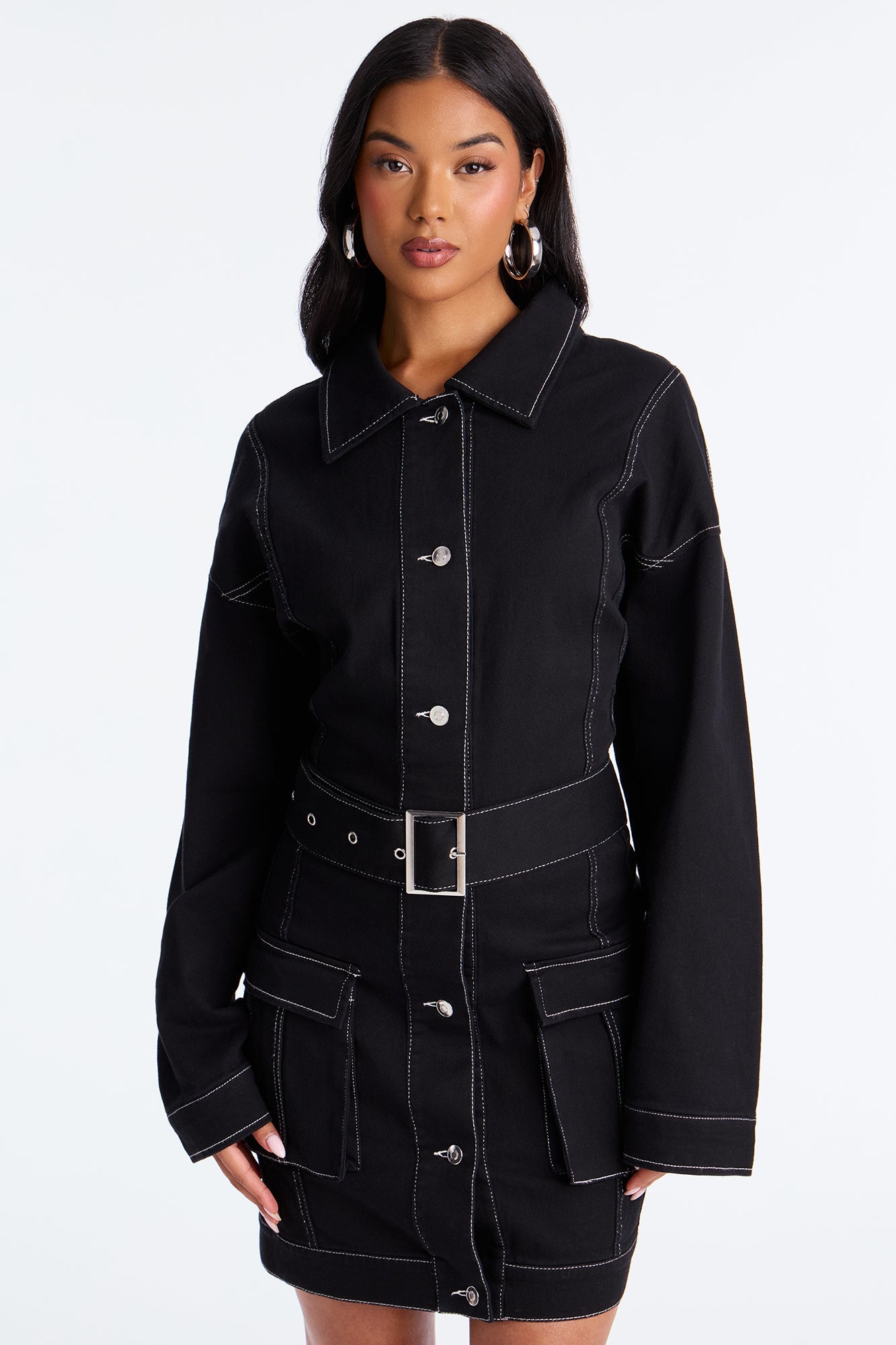 Tall Stephanie Denim Mini Dress - Black