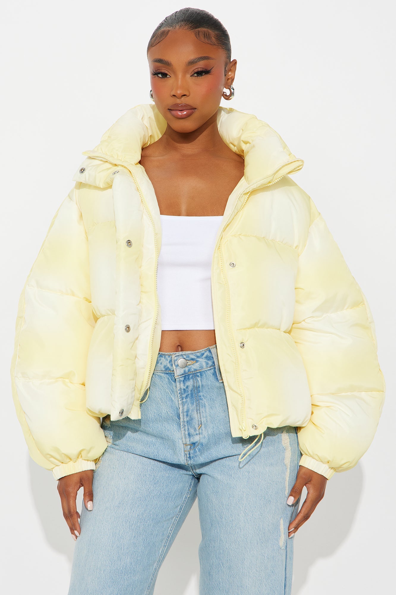 Zoe Ombre Cropped Puffer Jacket - Yellow
