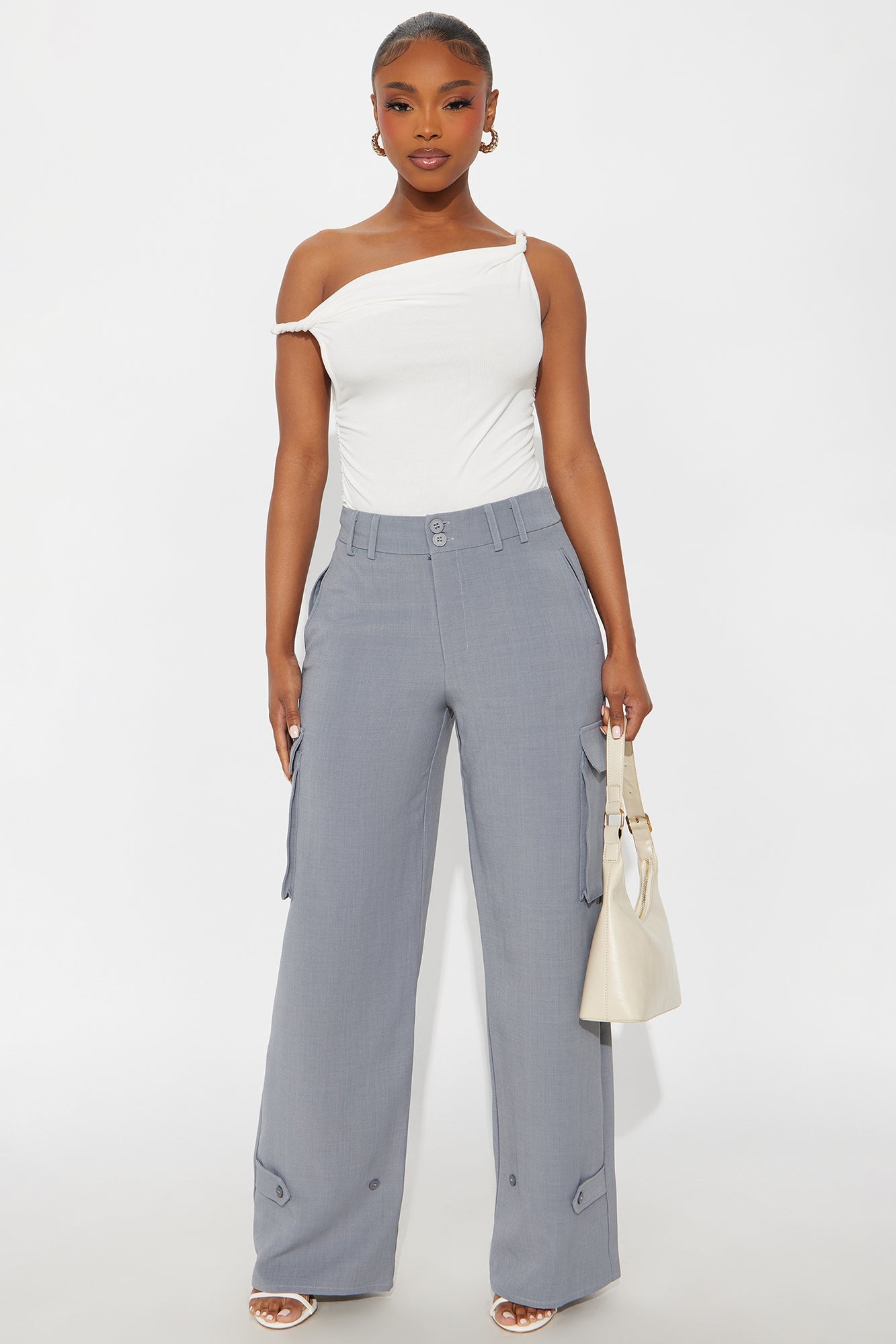 Trending Topic Wide Leg Belted Cargo Pant 32″ - Grey