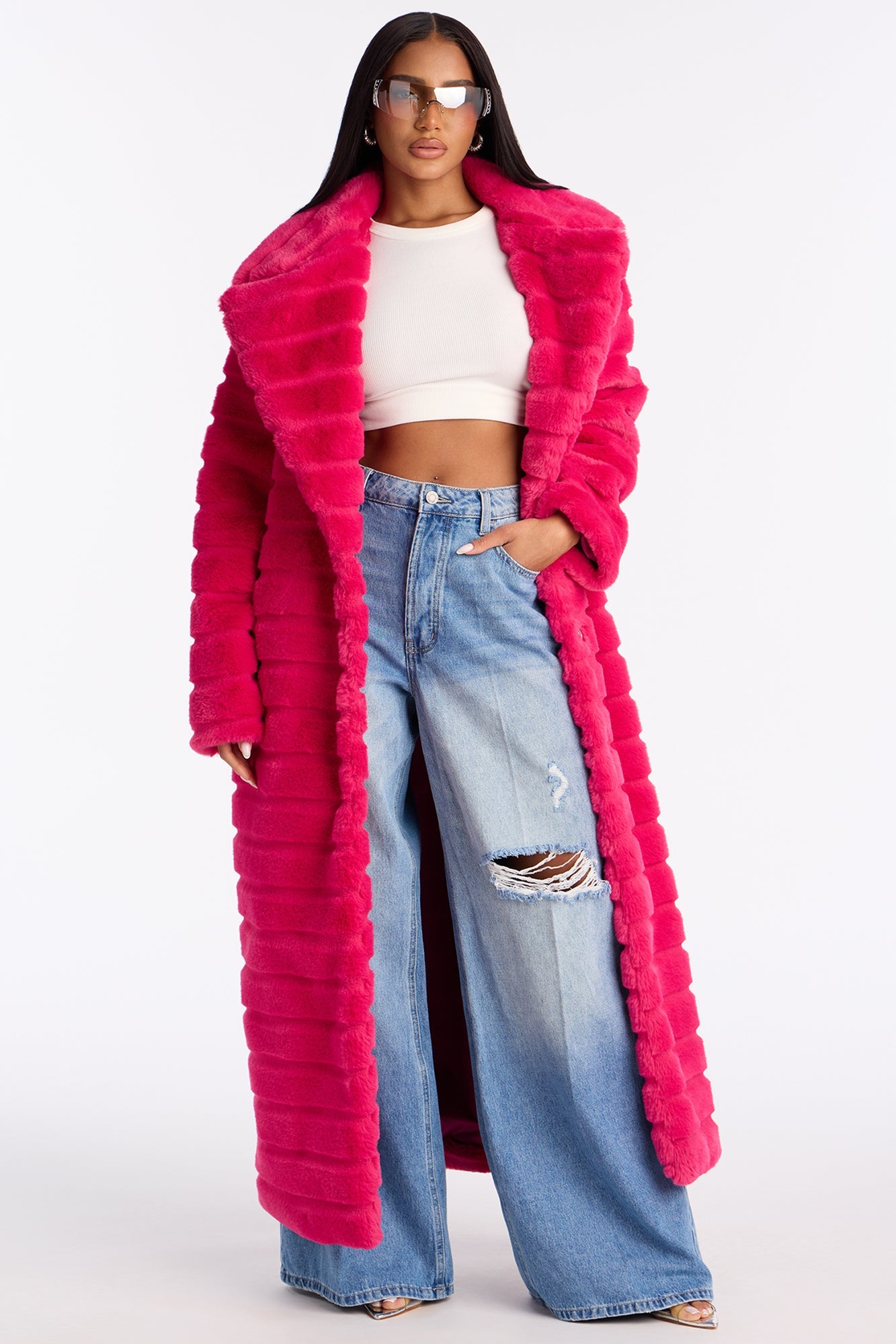 Vivienne Faux Fur Trench Coat - Hot Pink