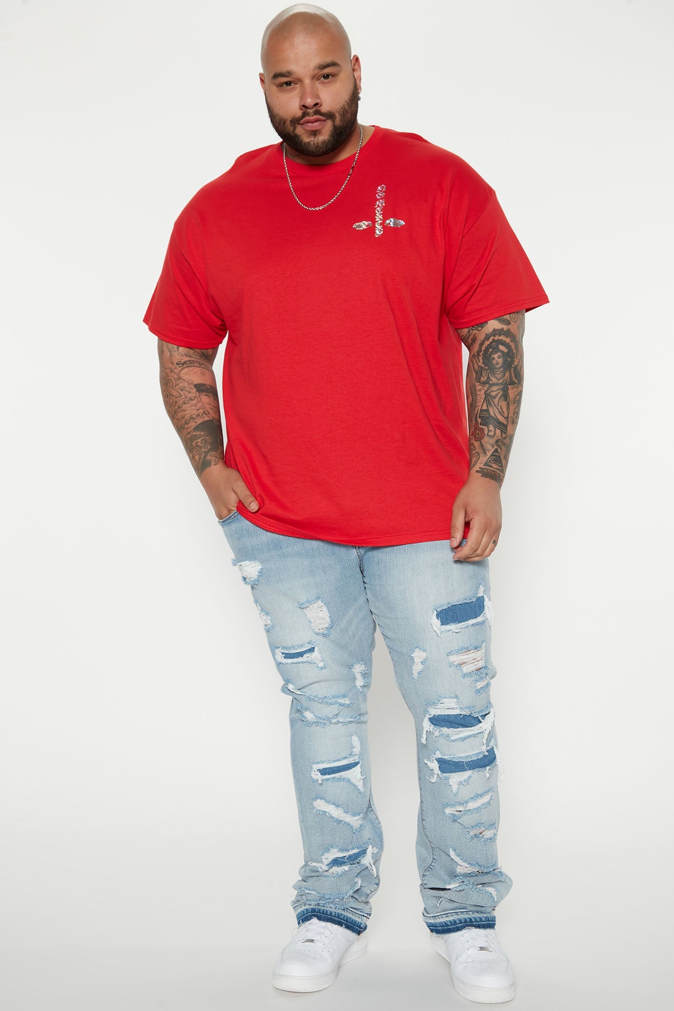 Through It Ripped Skinny Flared Jeans - Vintage Blue Wash