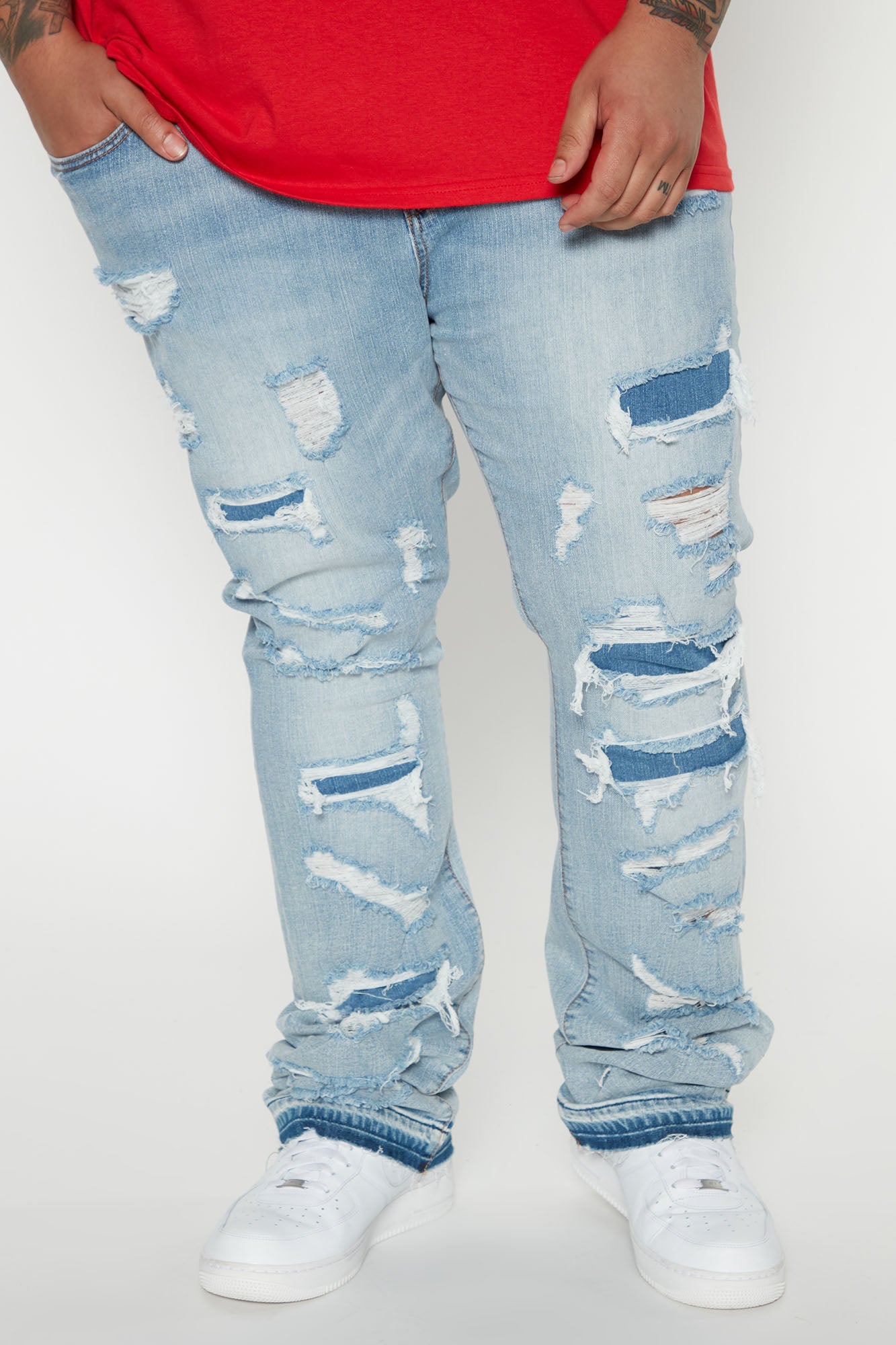 Through It Ripped Skinny Flared Jeans - Vintage Blue Wash