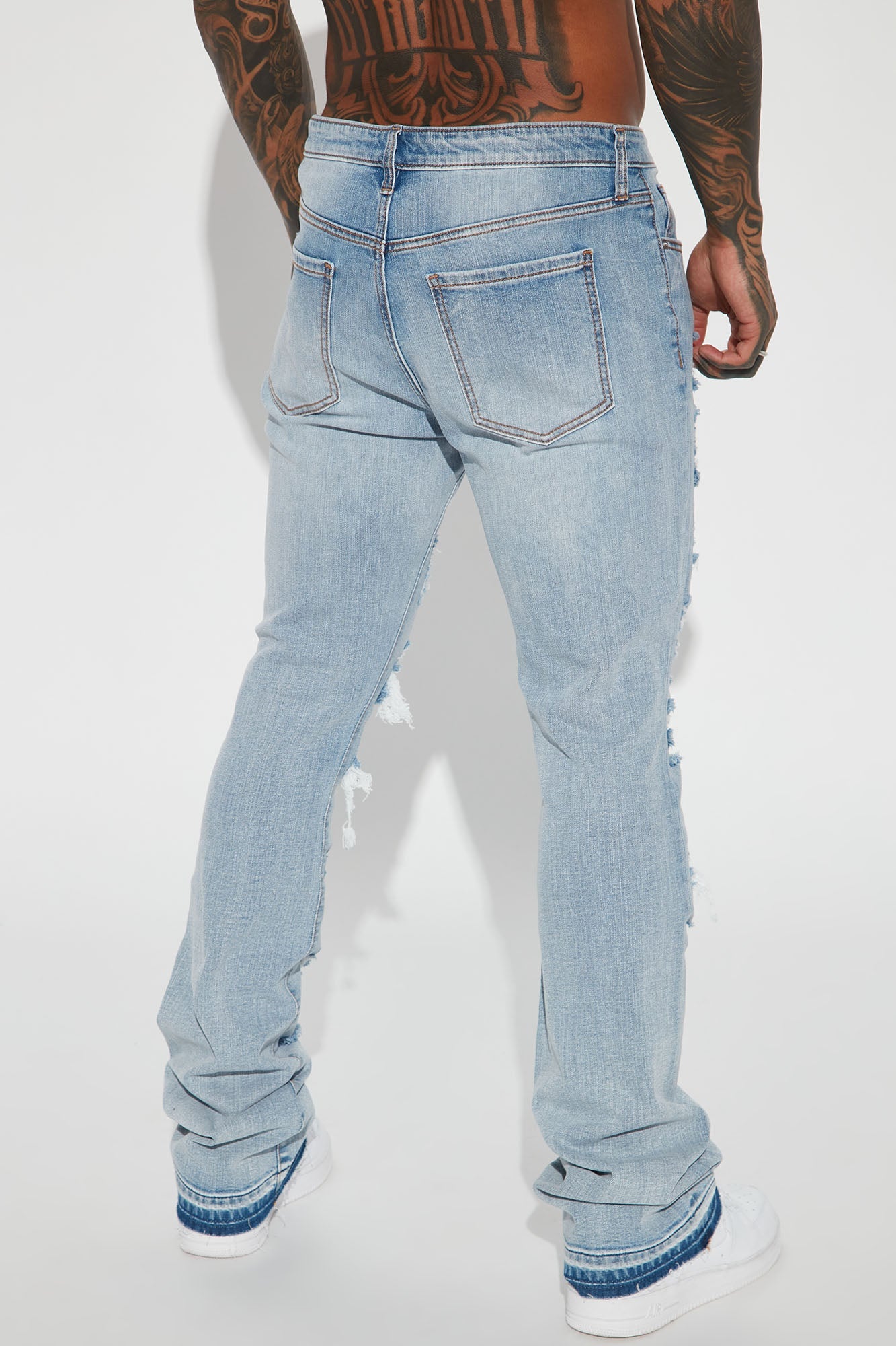 Through It Ripped Skinny Flared Jeans - Vintage Blue Wash
