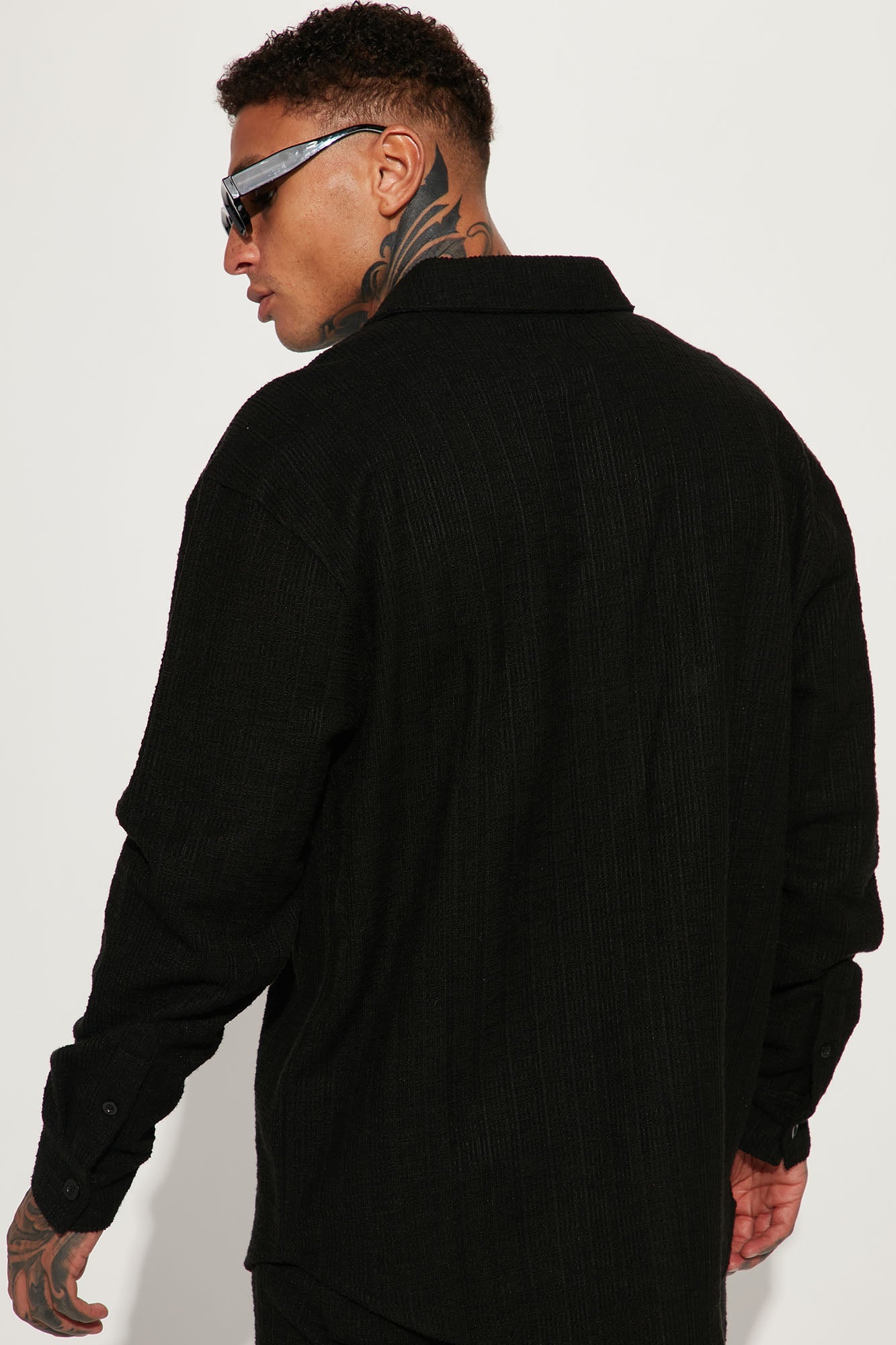 Dean Textured Long Sleeve Button Up Shirt - Black