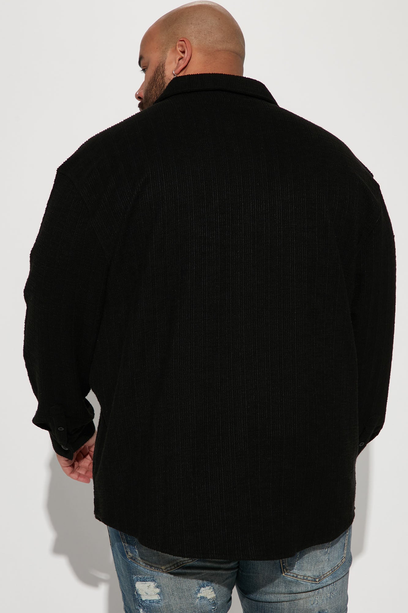 Dean Textured Long Sleeve Button Up Shirt - Black