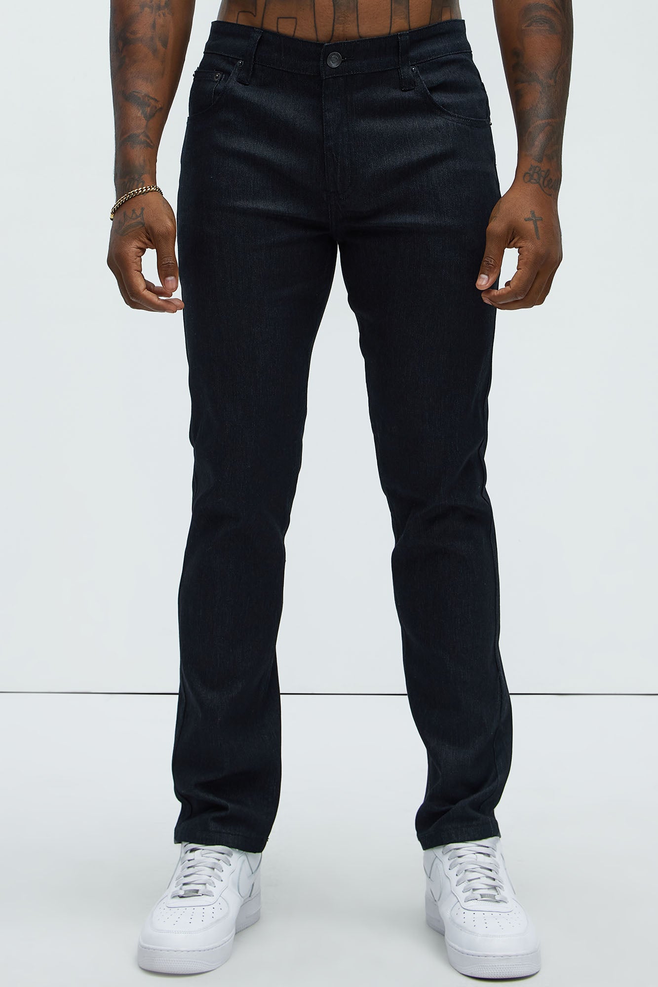 Stretch Raw Denim Skinny Jeans - Black