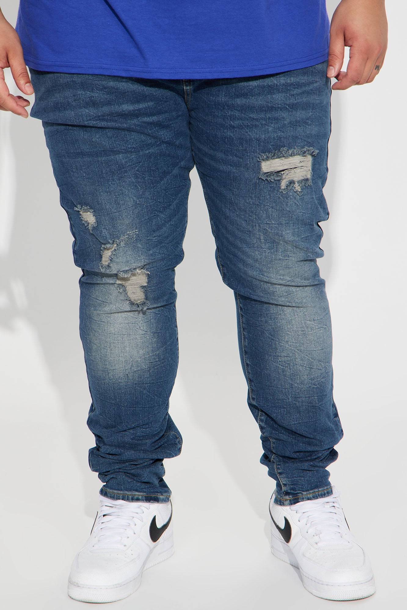 Primary Distressed Stacked Skinny Jeans - Dark Wash