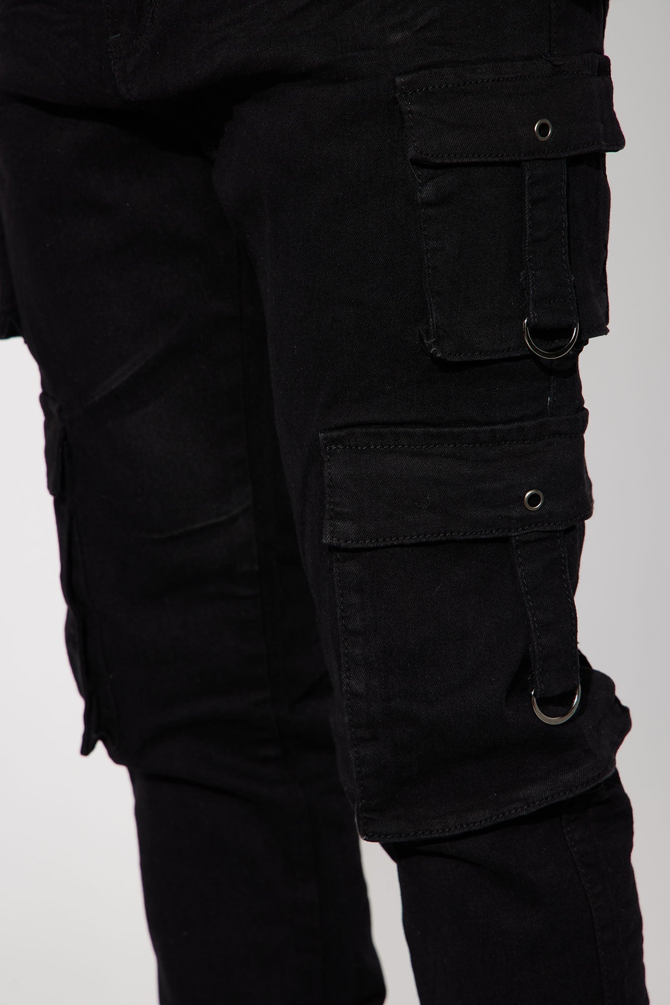 With Me Cargo Stacked Skinny Flare Jeans - Black