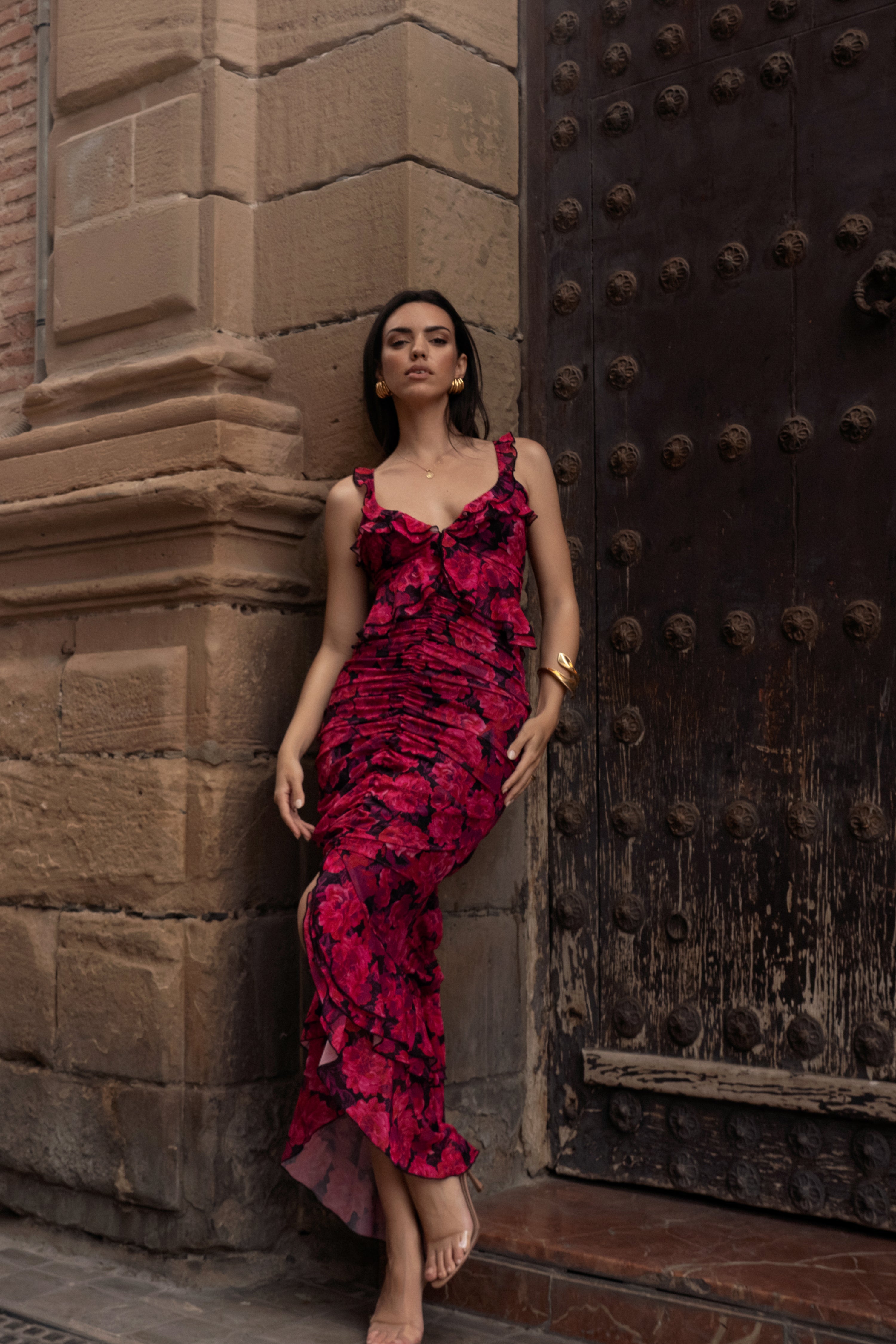 Pink La Costa Ruffle Maxi Dress