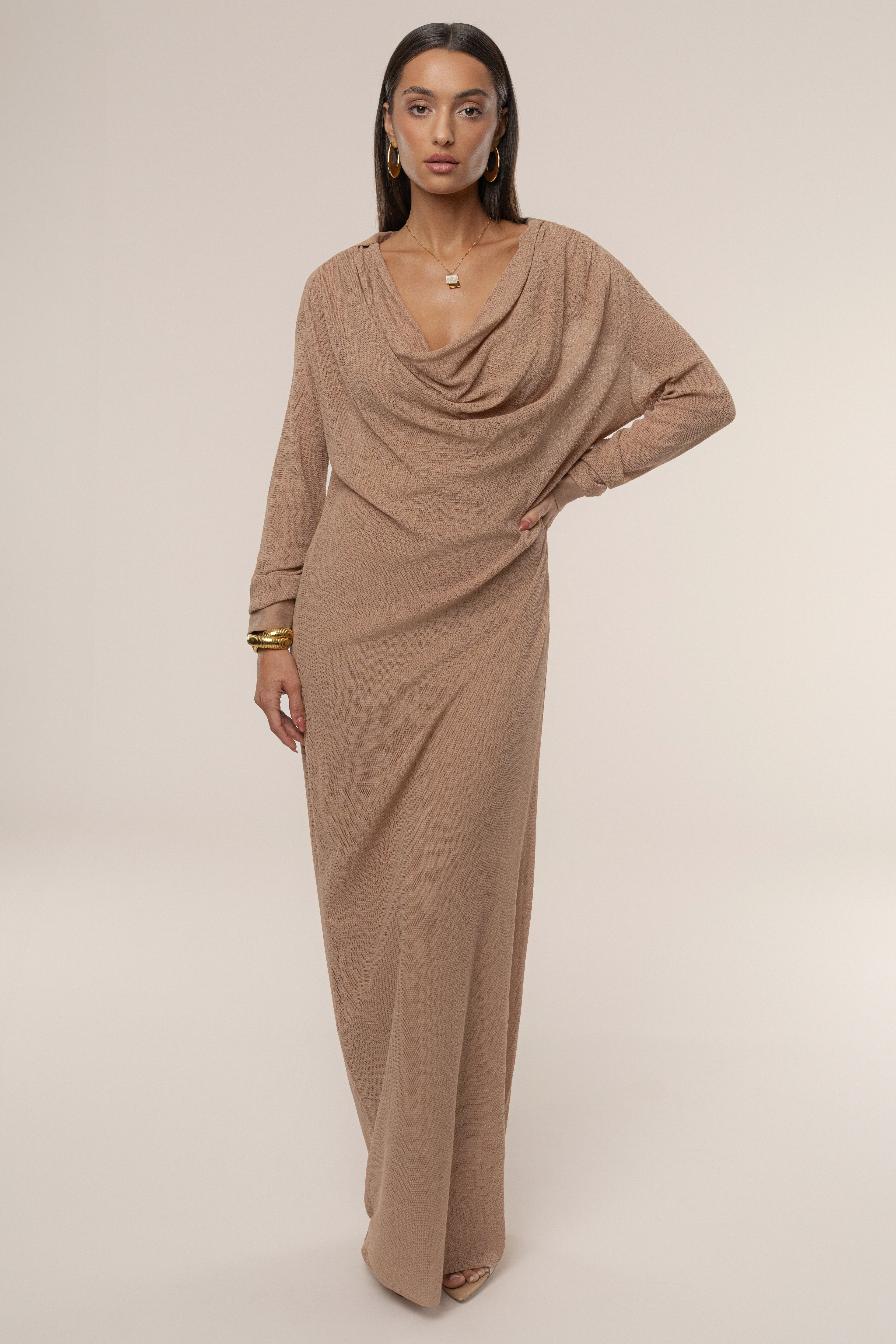 Tan Savanna Cowl Maxi Dress
