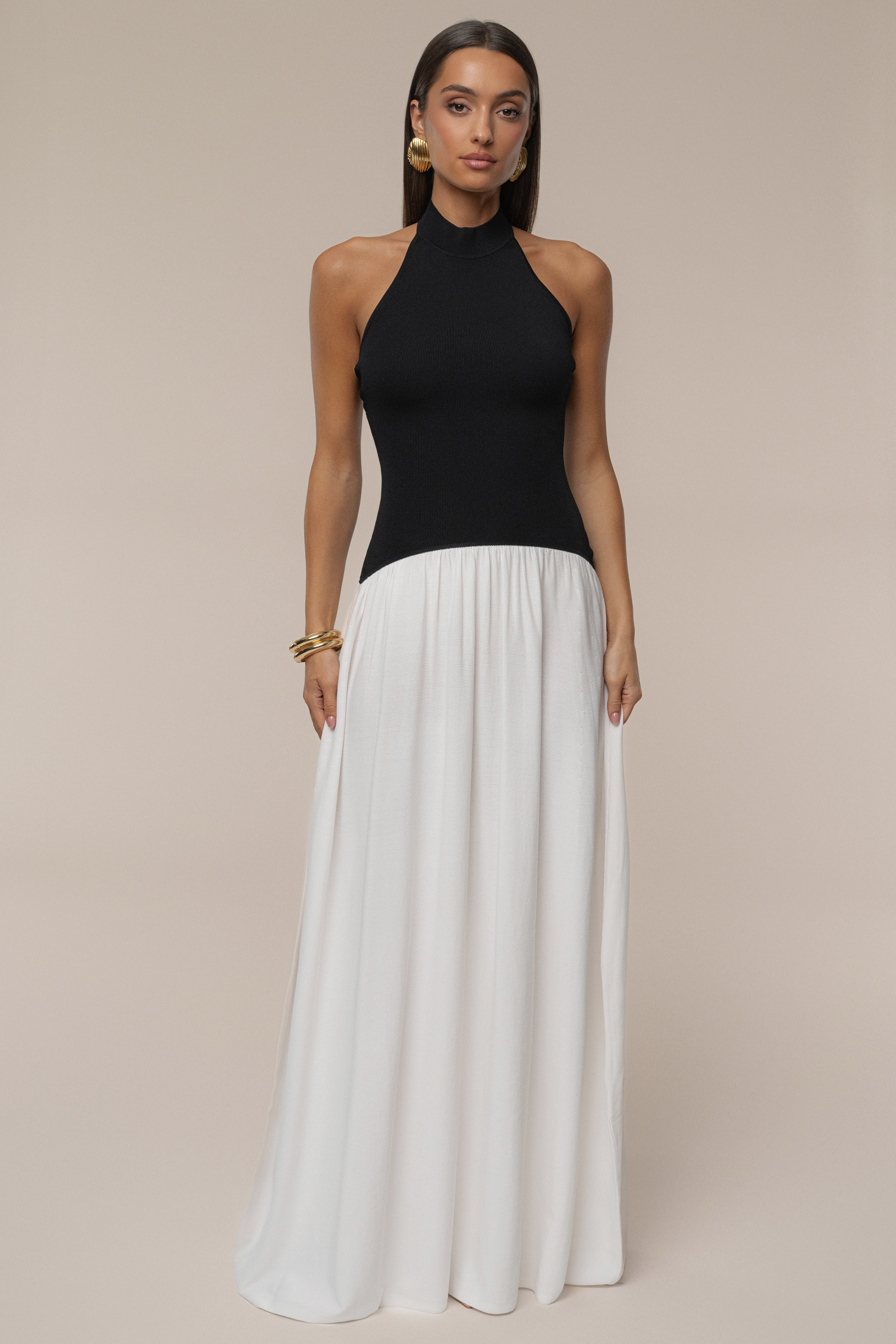 Black/Ivory Capri Contrast Maxi Dress