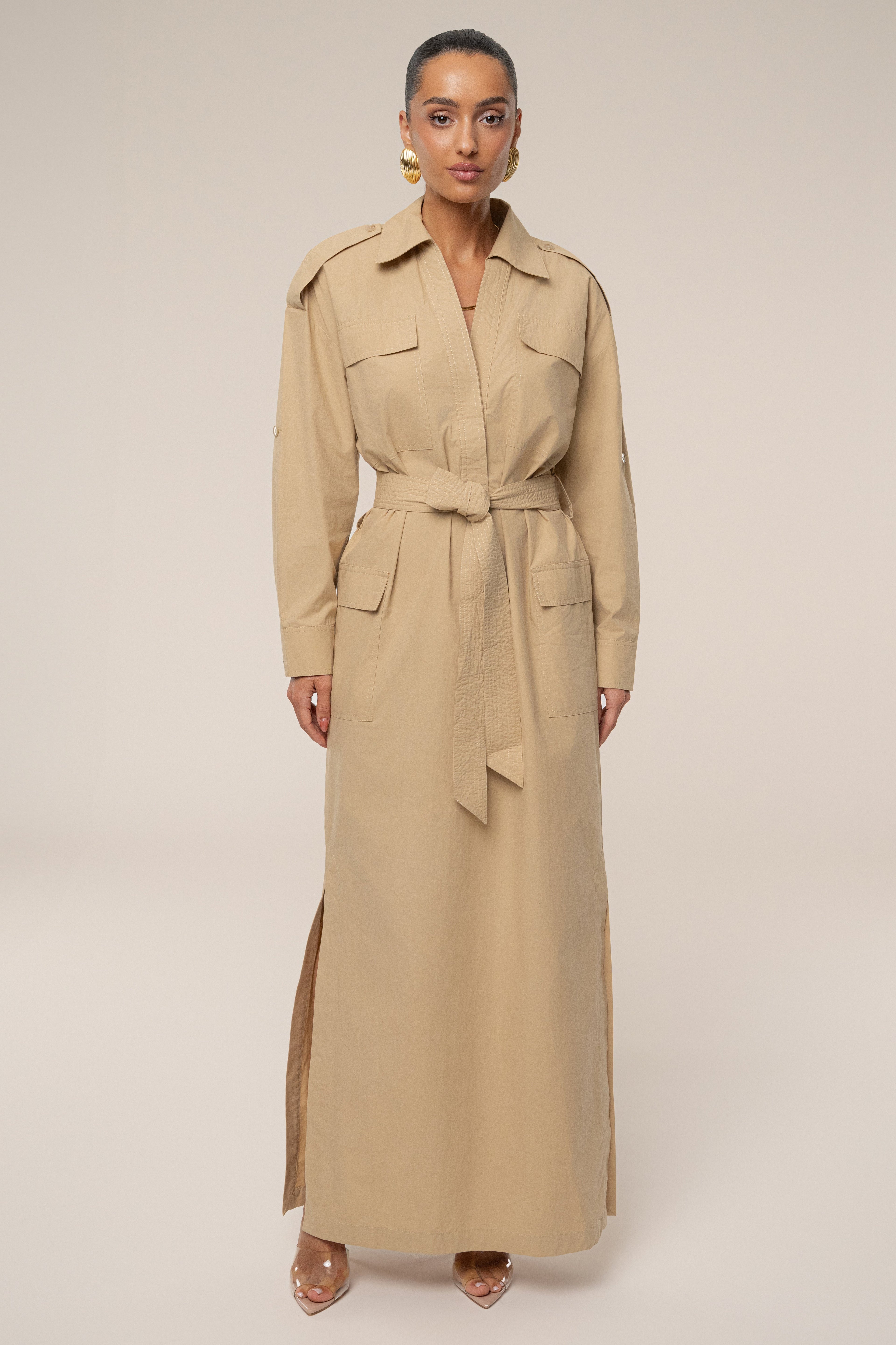 Khaki Harbor Shore Belted Maxi Dress