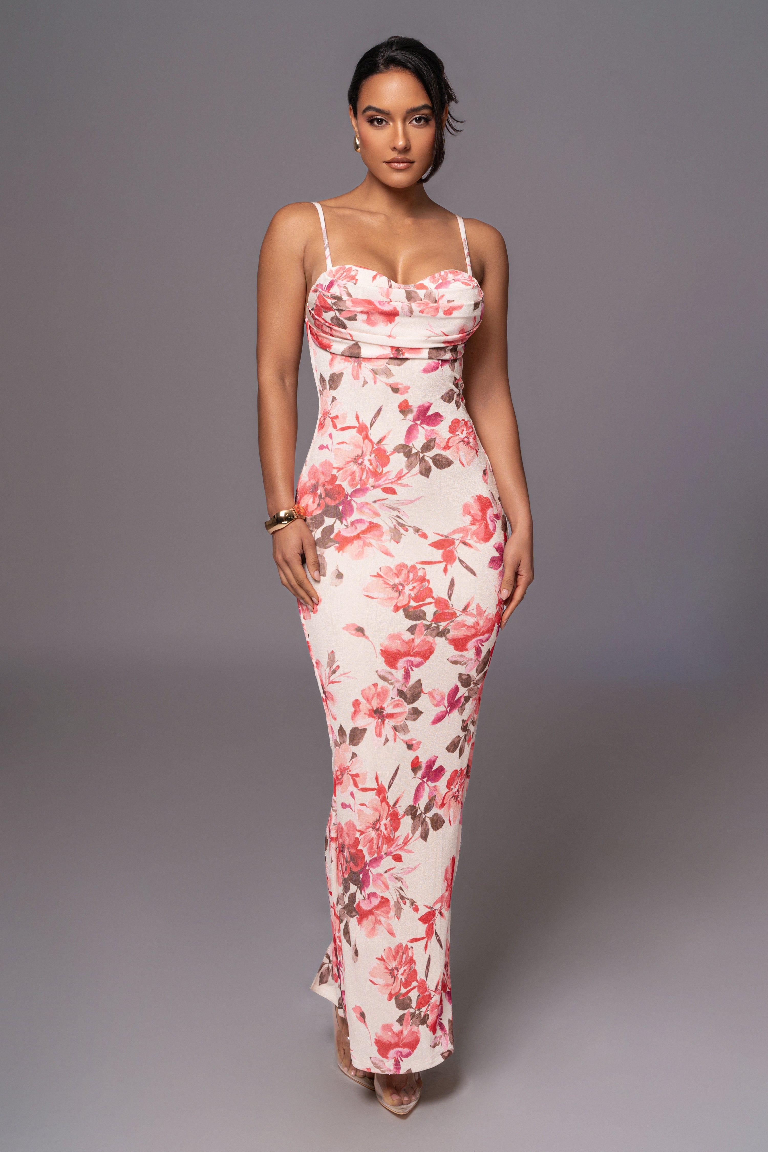 Ivory Floral Slinky Visions Of You Maxi Dress