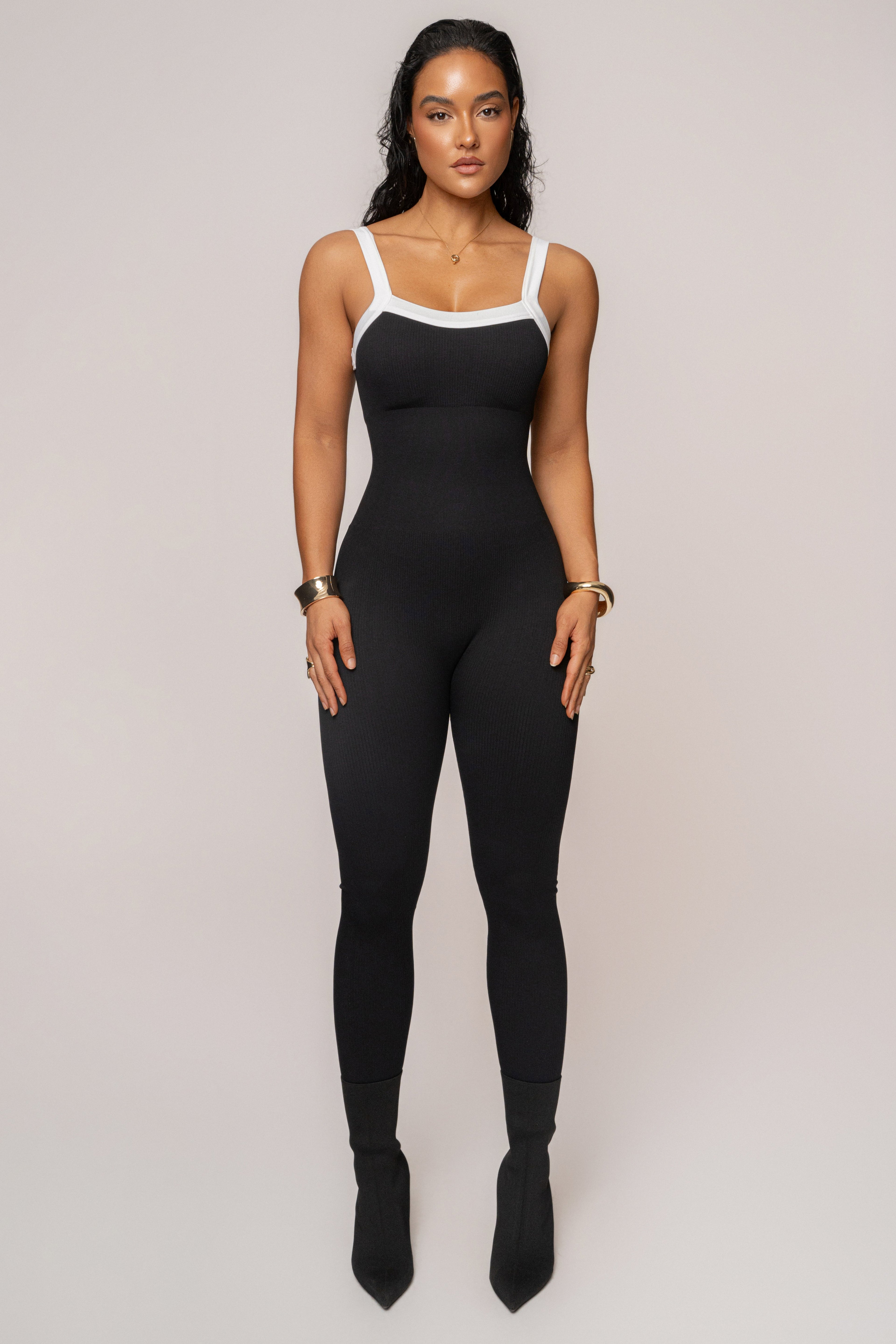 Black/White Core Ribbed Jumpsuit