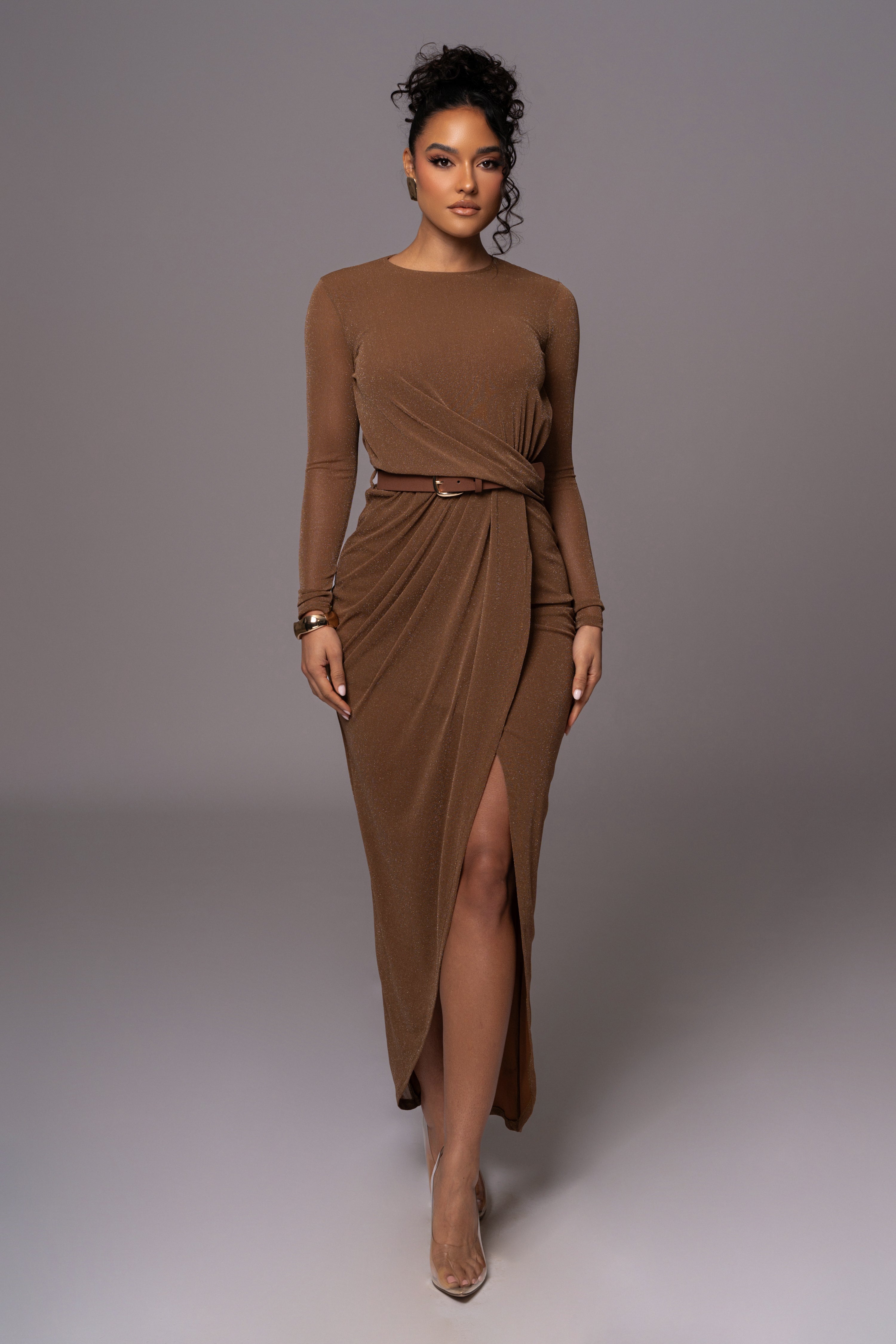 Tan Araceli Gathered Maxi Dress