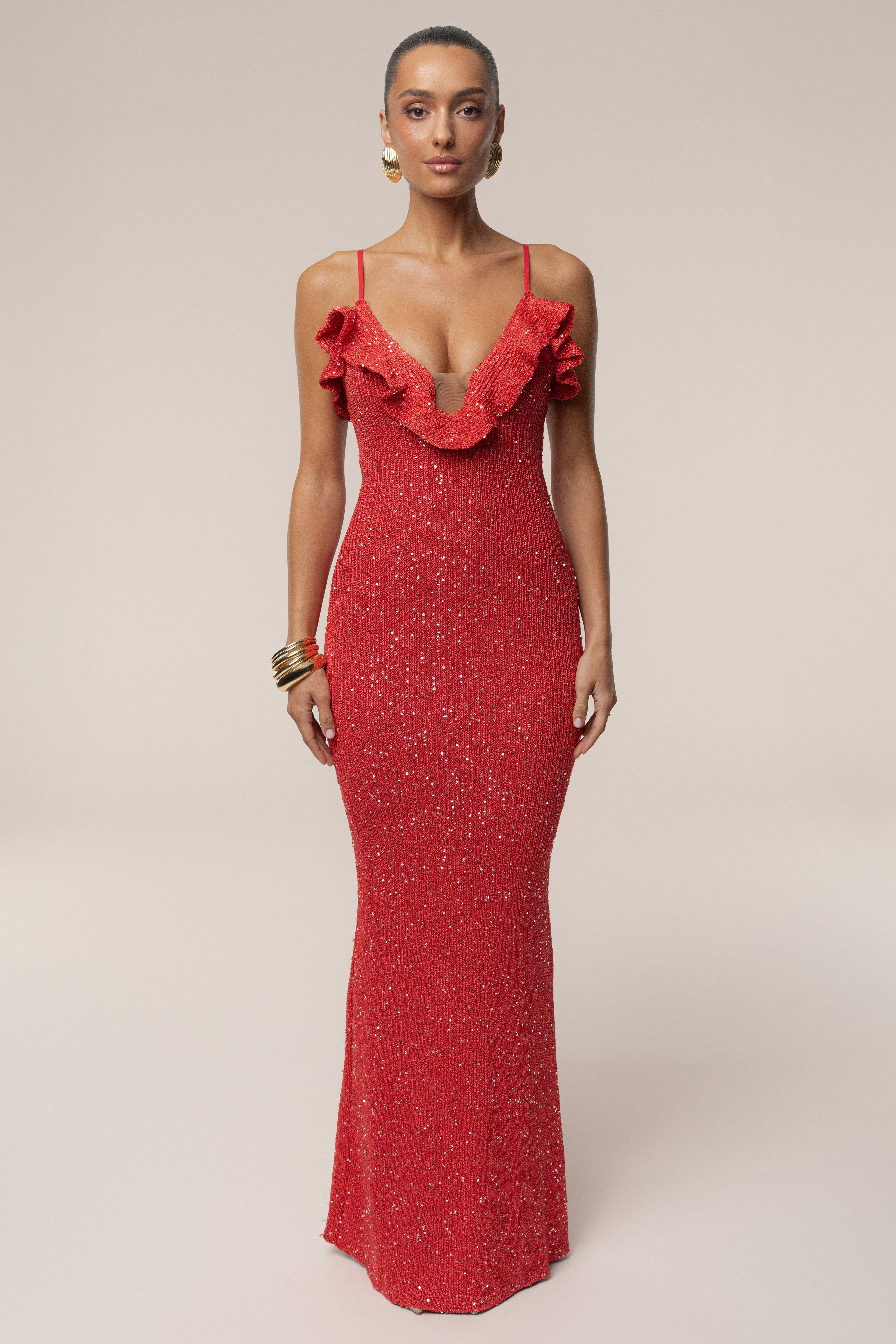 Coral Midnight Sparkle Maxi Dress