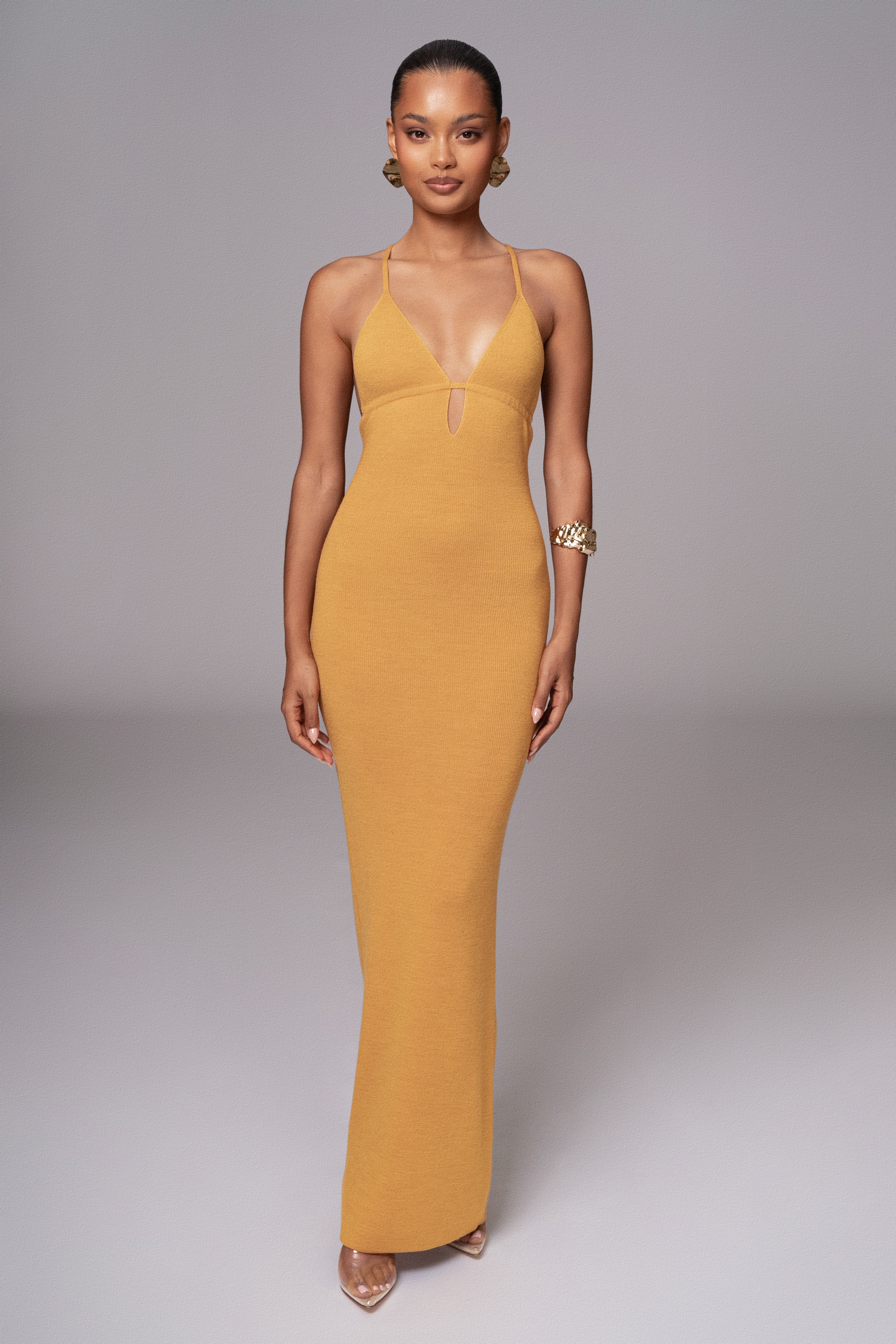 Yellow Sun Rays Knit Maxi Dress
