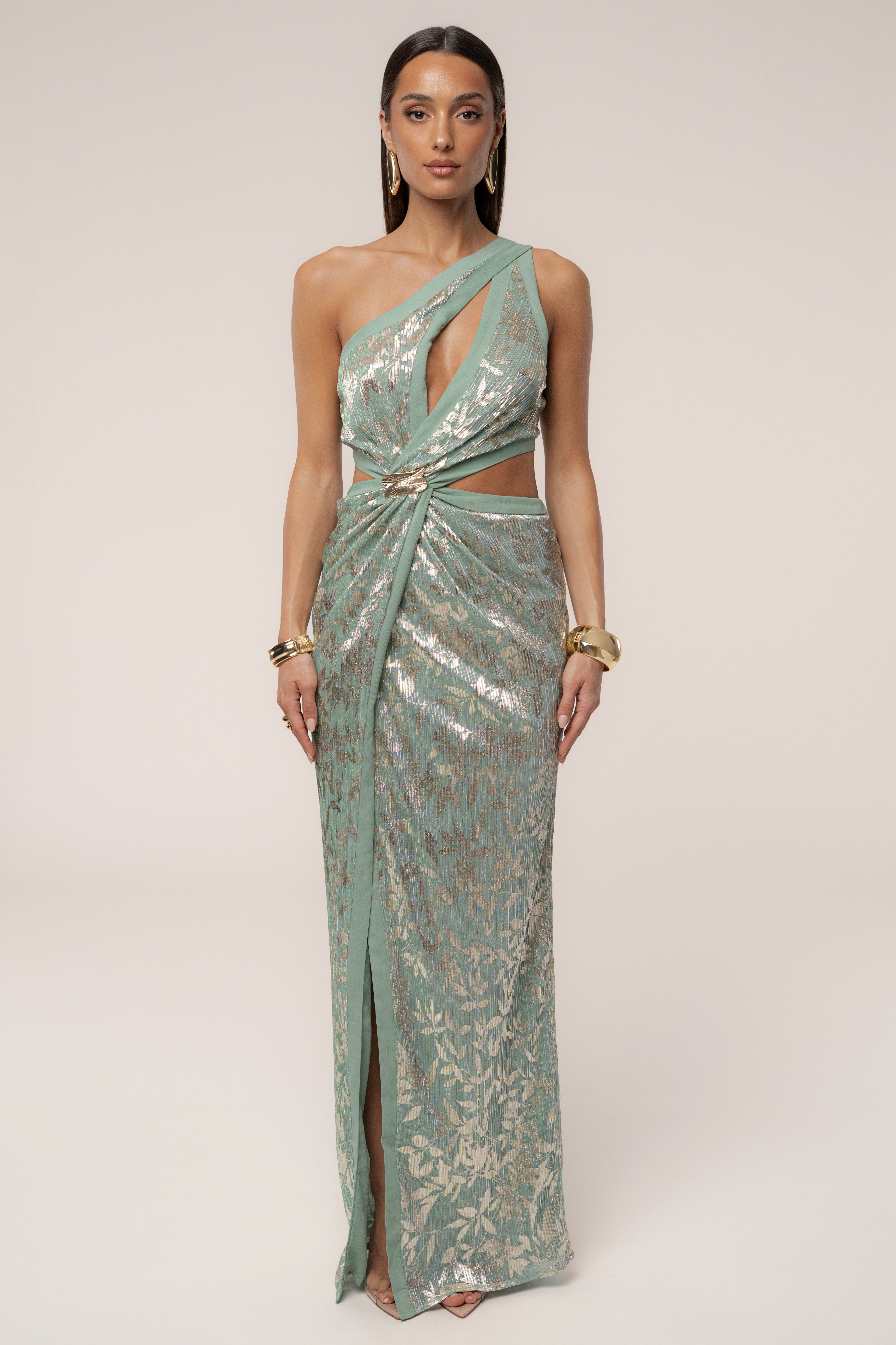 Sage One Shoulder Keyhole Dress