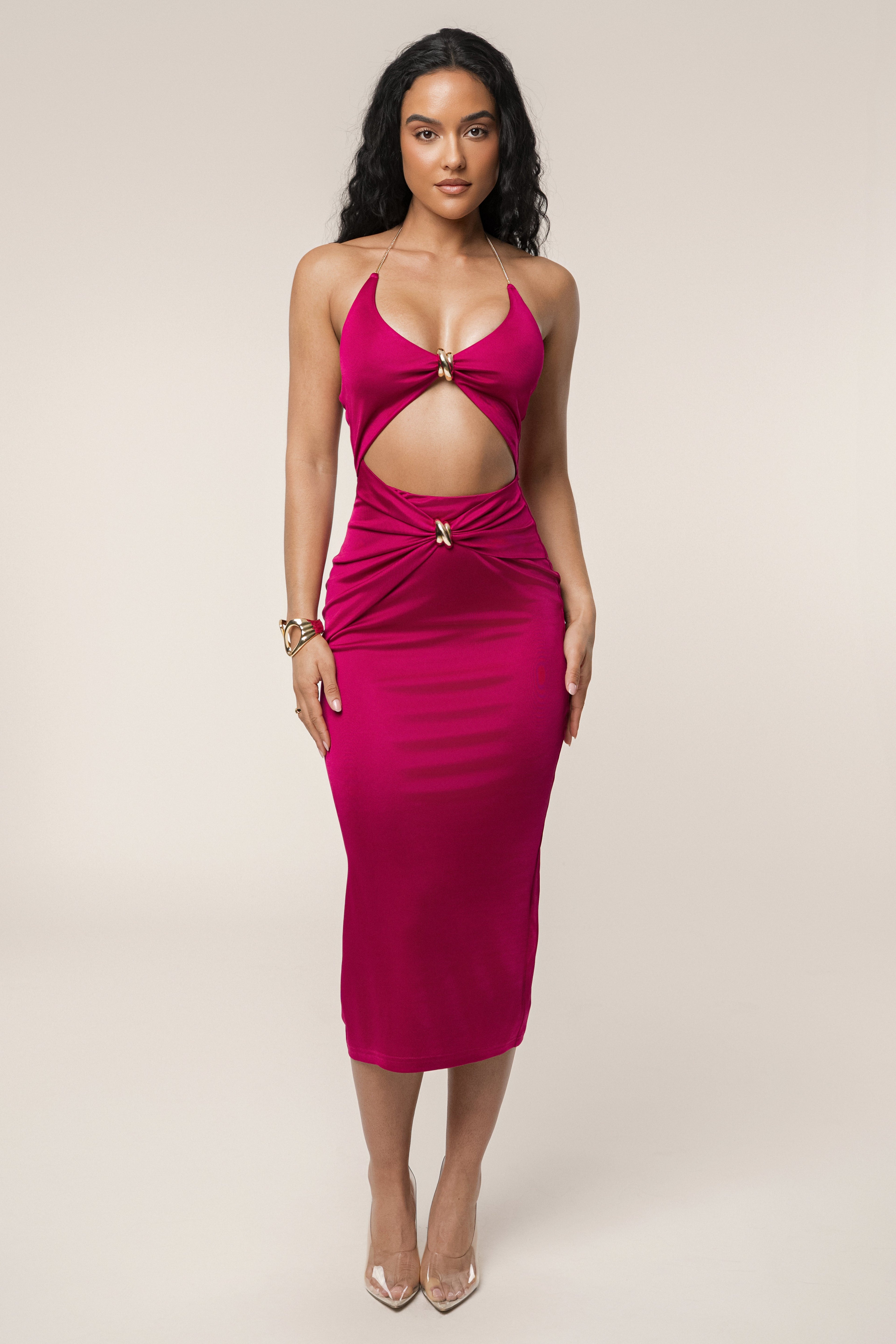 Berry Cutout Chain Midi Dress